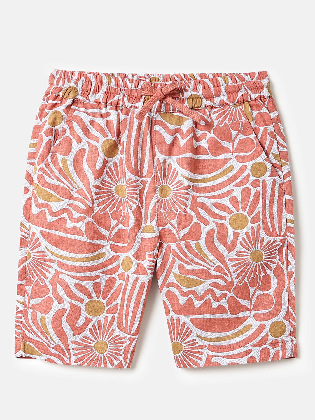 Boys Rust Floral Cotton Shorts – Regular Fit