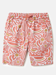 Boys Rust Floral Cotton Shorts – Regular Fit