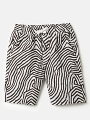 Boys White Brown Earthy Geo Print Regular Fit Cotton Shorts
