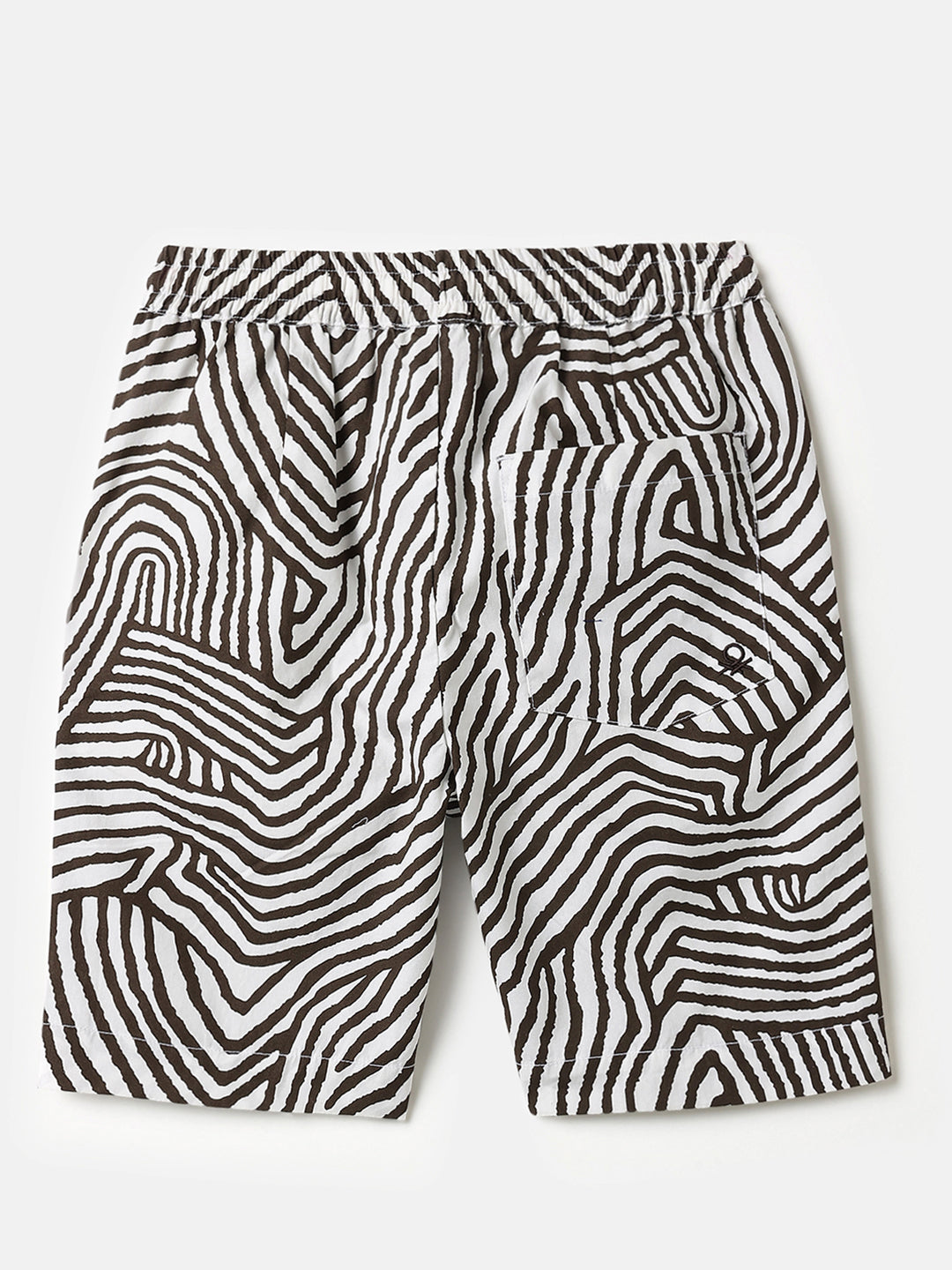 Boys White Brown Earthy Geo Print Regular Fit Cotton Shorts