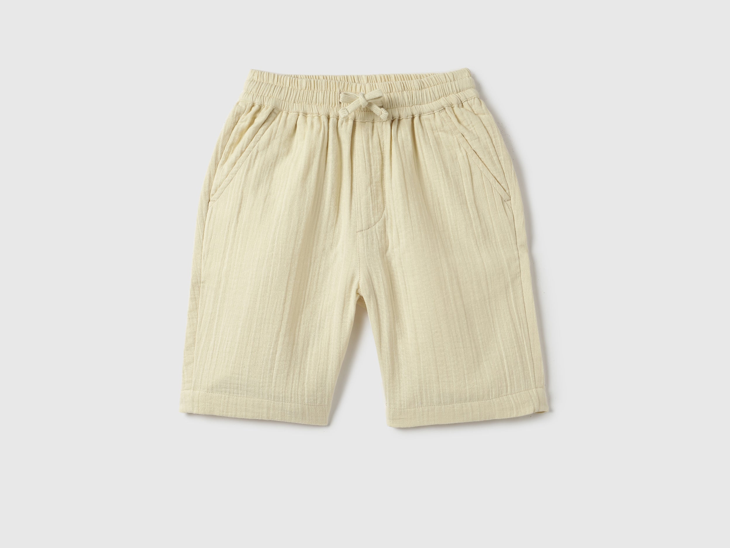 Boys Off White Cheesecloth Cotton Regular Fit Shorts