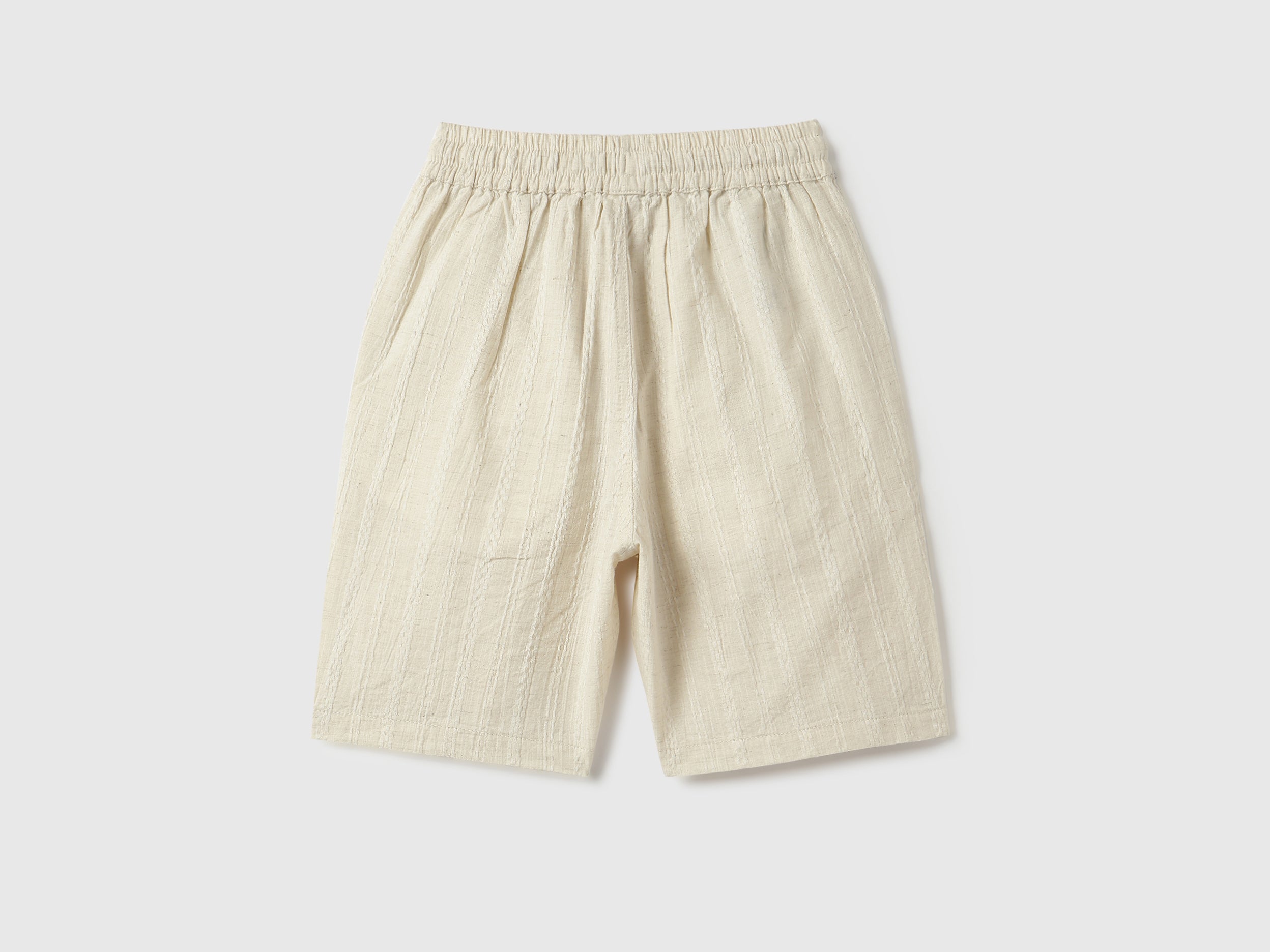 Boys Beige Dobby Stripe Cotton Regular Fit Shorts