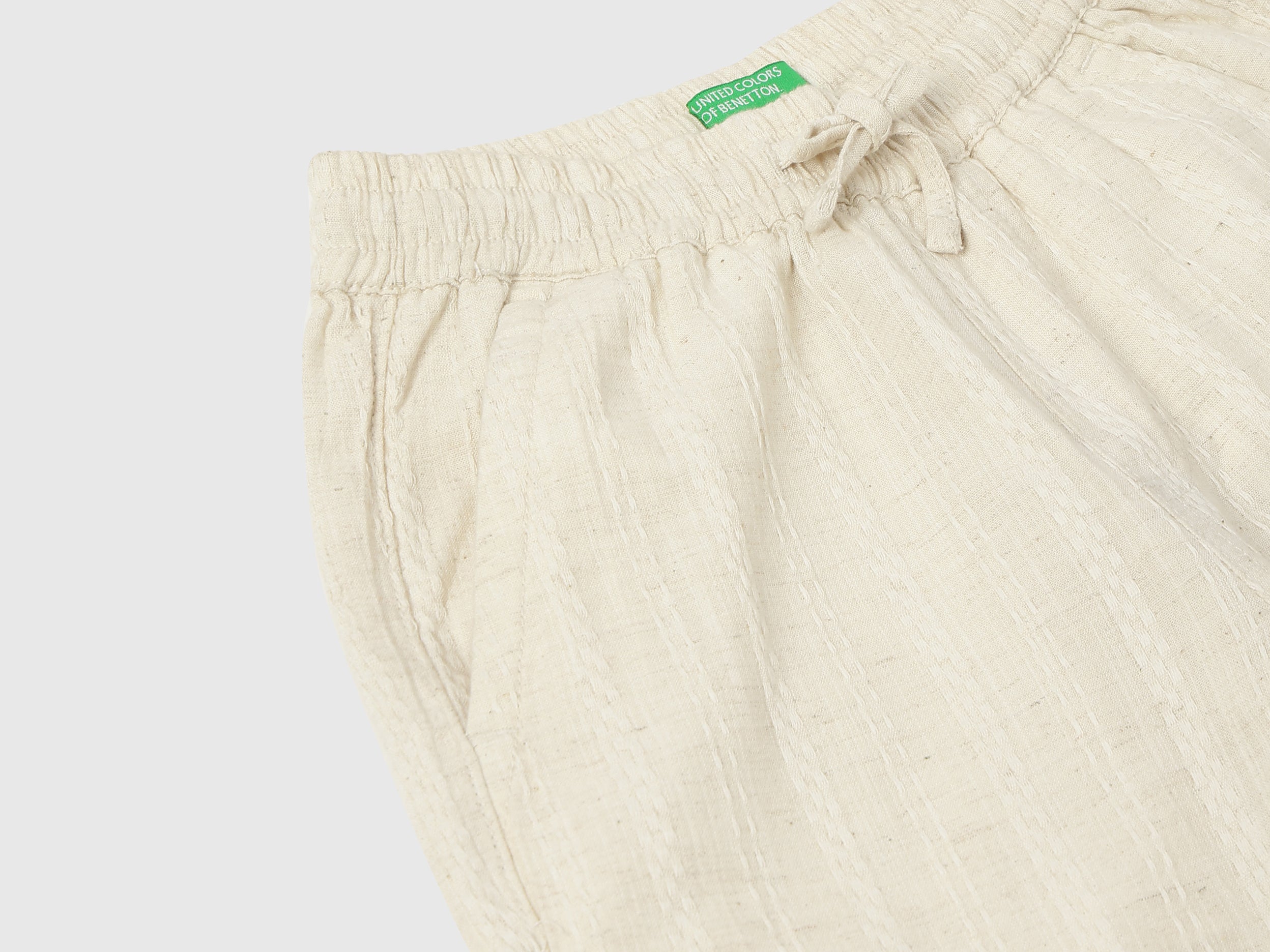 Boys Beige Dobby Stripe Cotton Regular Fit Shorts