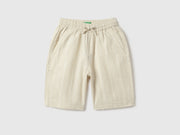 Boys Beige Dobby Stripe Cotton Regular Fit Shorts