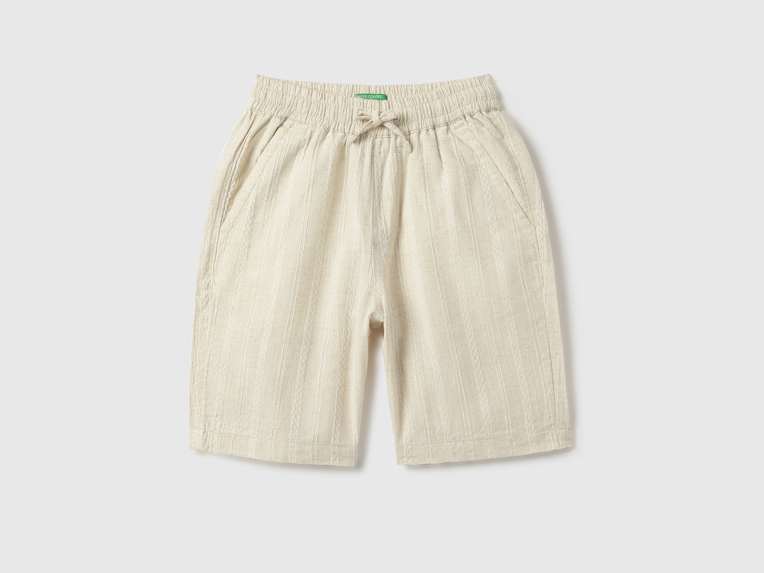 Boys Beige Dobby Stripe Cotton Regular Fit Shorts