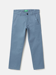 Boys Blue Straight Fit Cotton Stretch Everyday Trousers