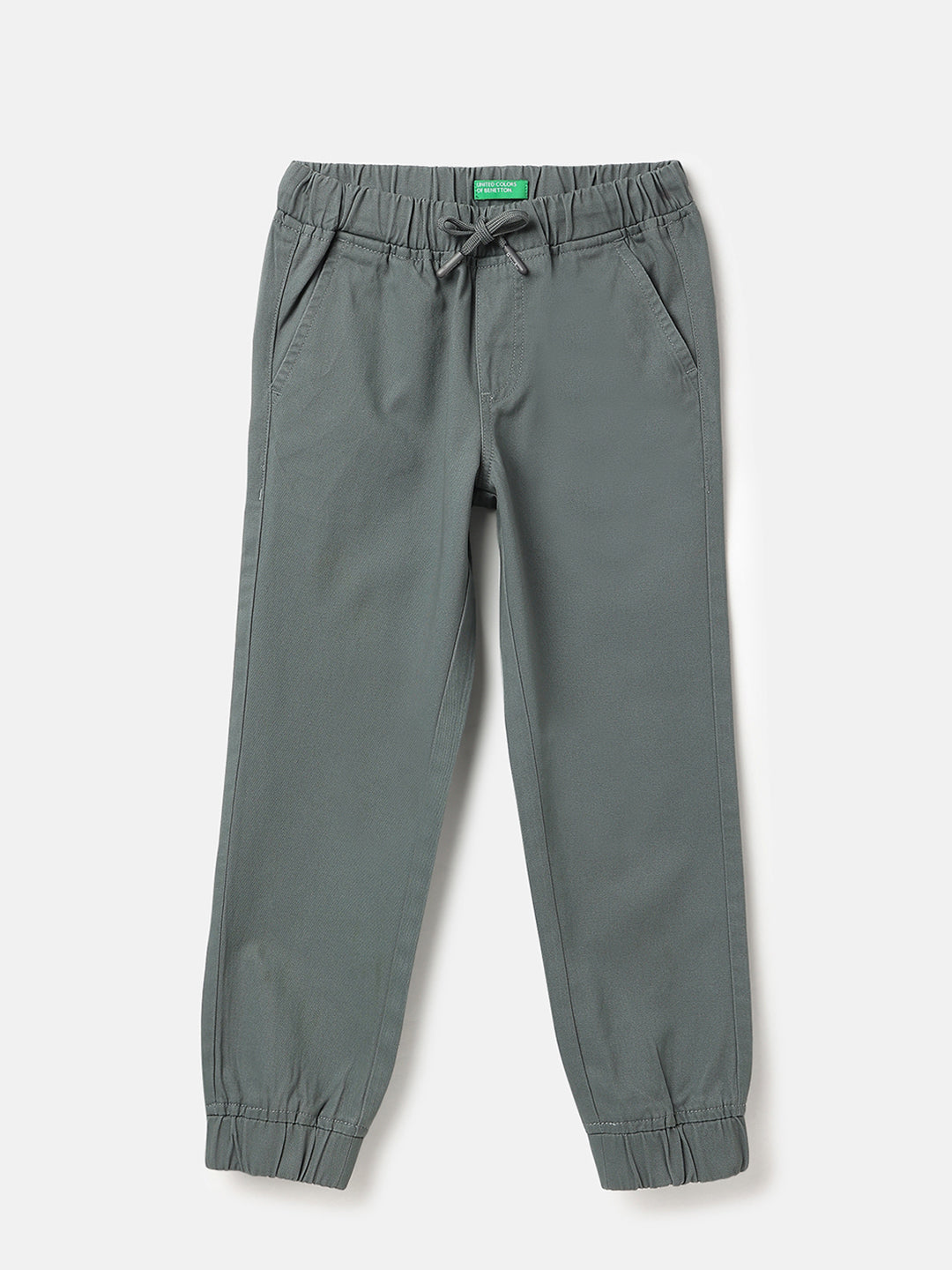 Boys Olive Cotton Jogger Trousers Solid Casual Wear