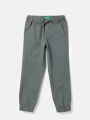 Boys Olive Cotton Jogger Trousers Solid Casual Wear