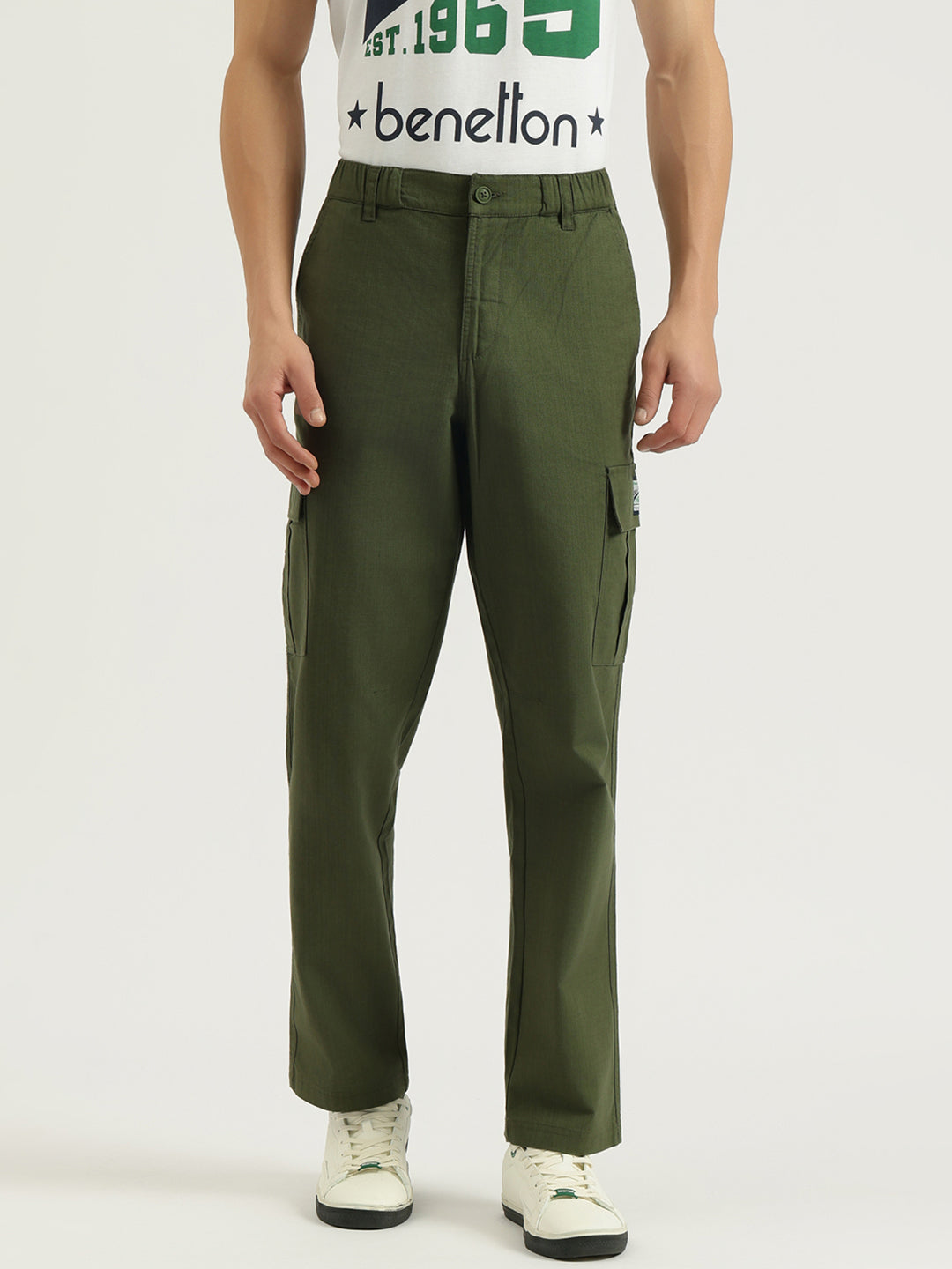 Boys Olive Knit Cargo Pants – Regular Fit