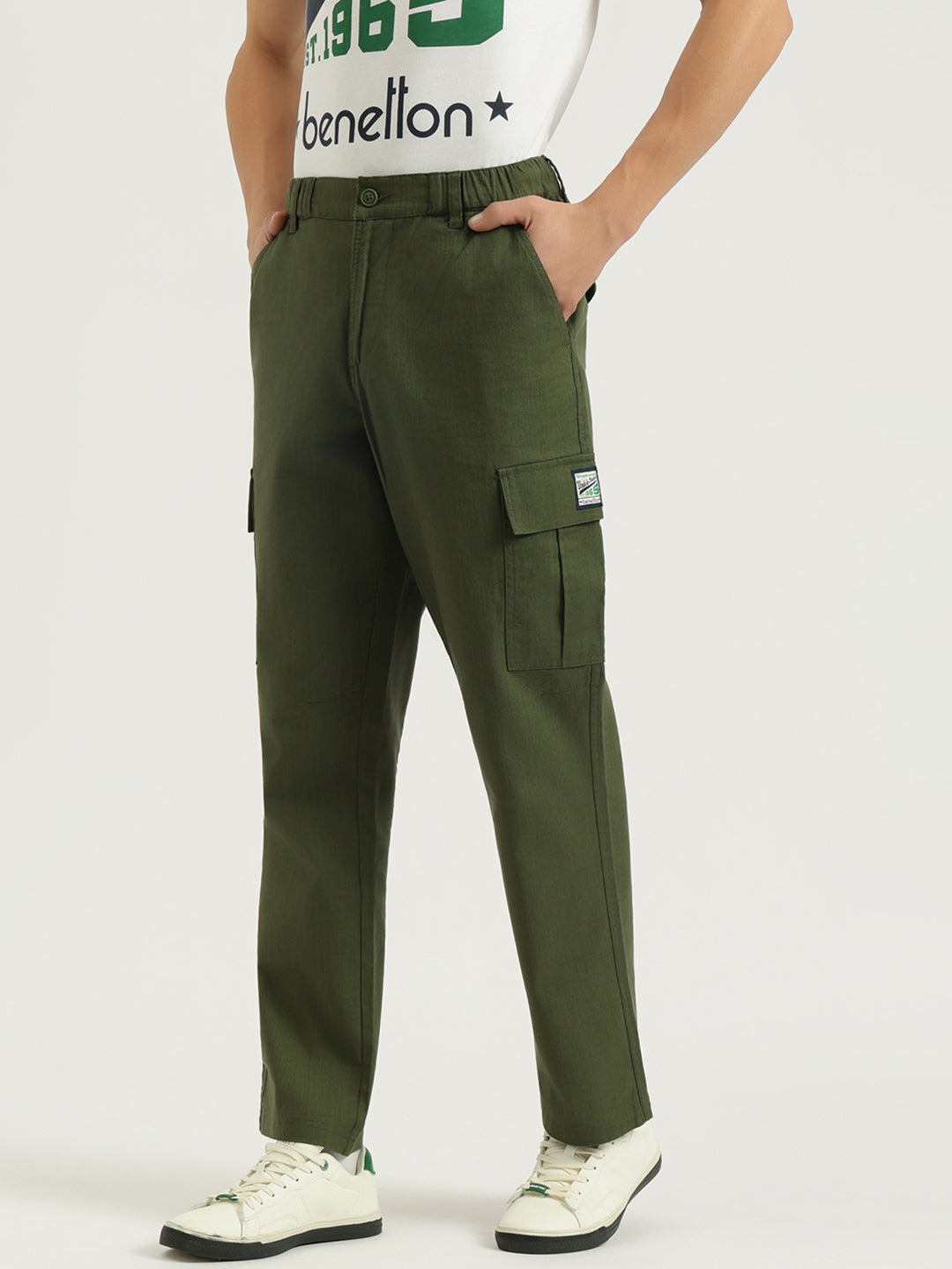 Boys Olive Knit Cargo Pants – Regular Fit