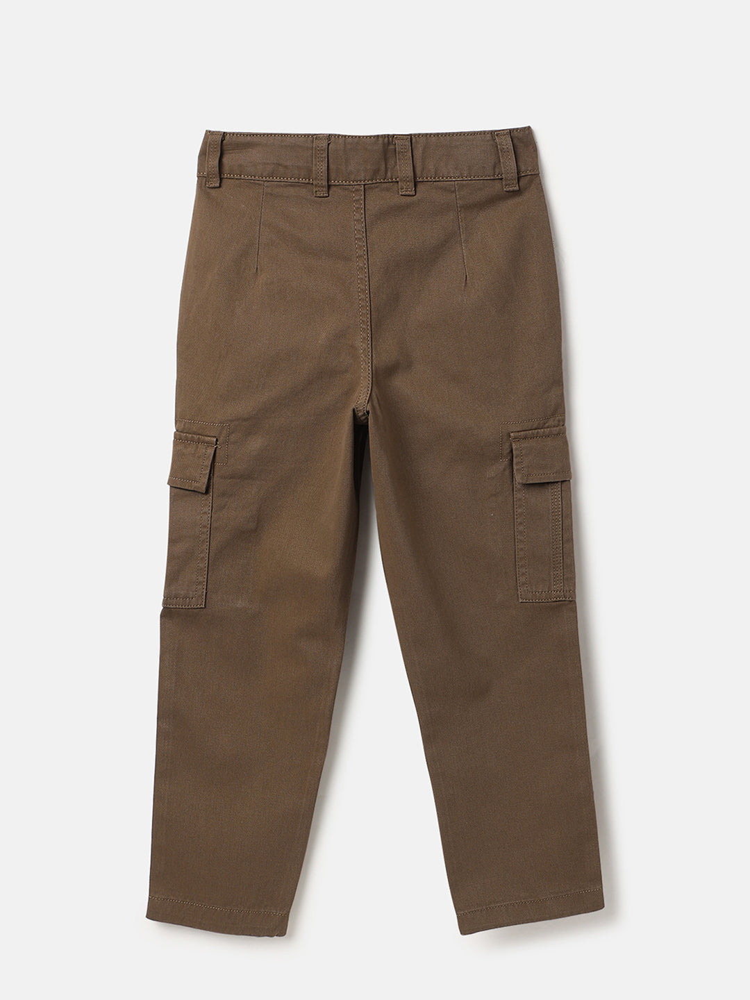 Boys Brown Cotton Straight Fit Cargo Pocket Twill Pants