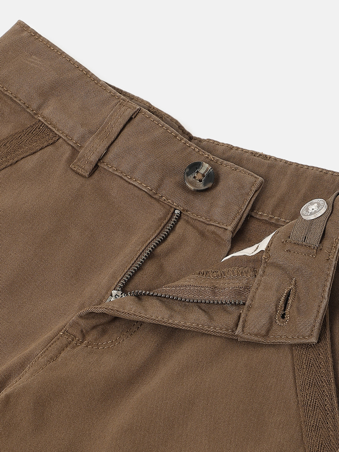 Boys Brown Cotton Straight Fit Cargo Pocket Twill Pants