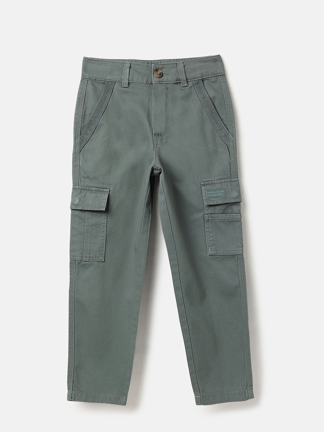 Boys Olive Cotton Straight Fit Cargo Pocket Twill Pants