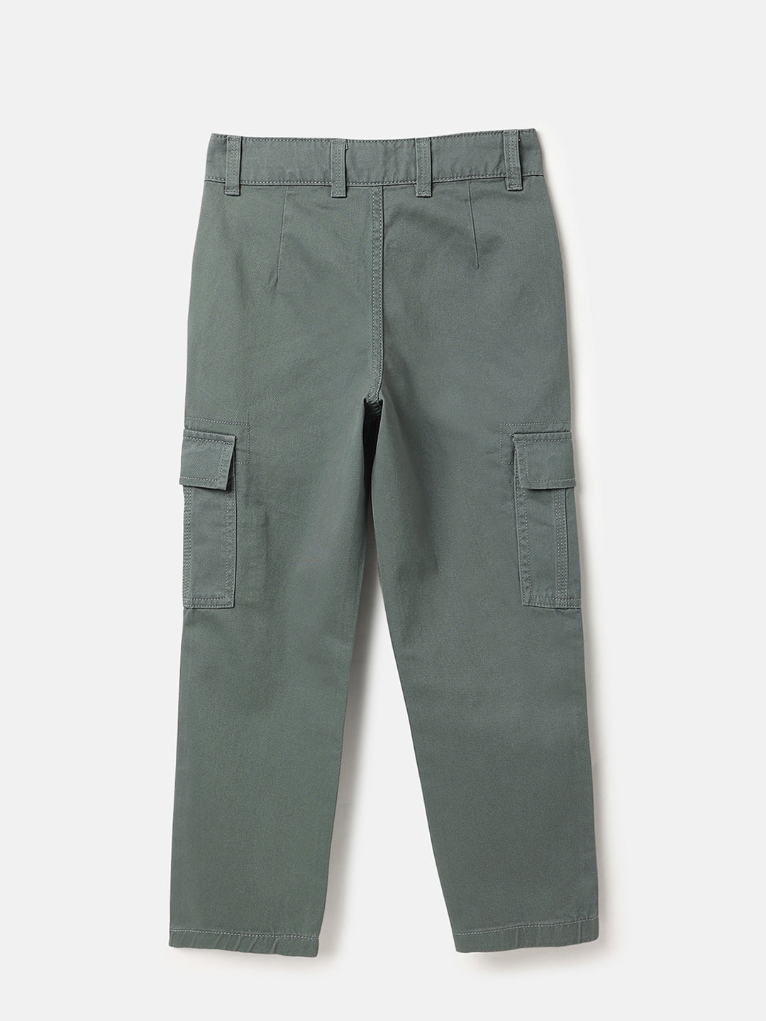 Boys Olive Cotton Straight Fit Cargo Pocket Twill Pants