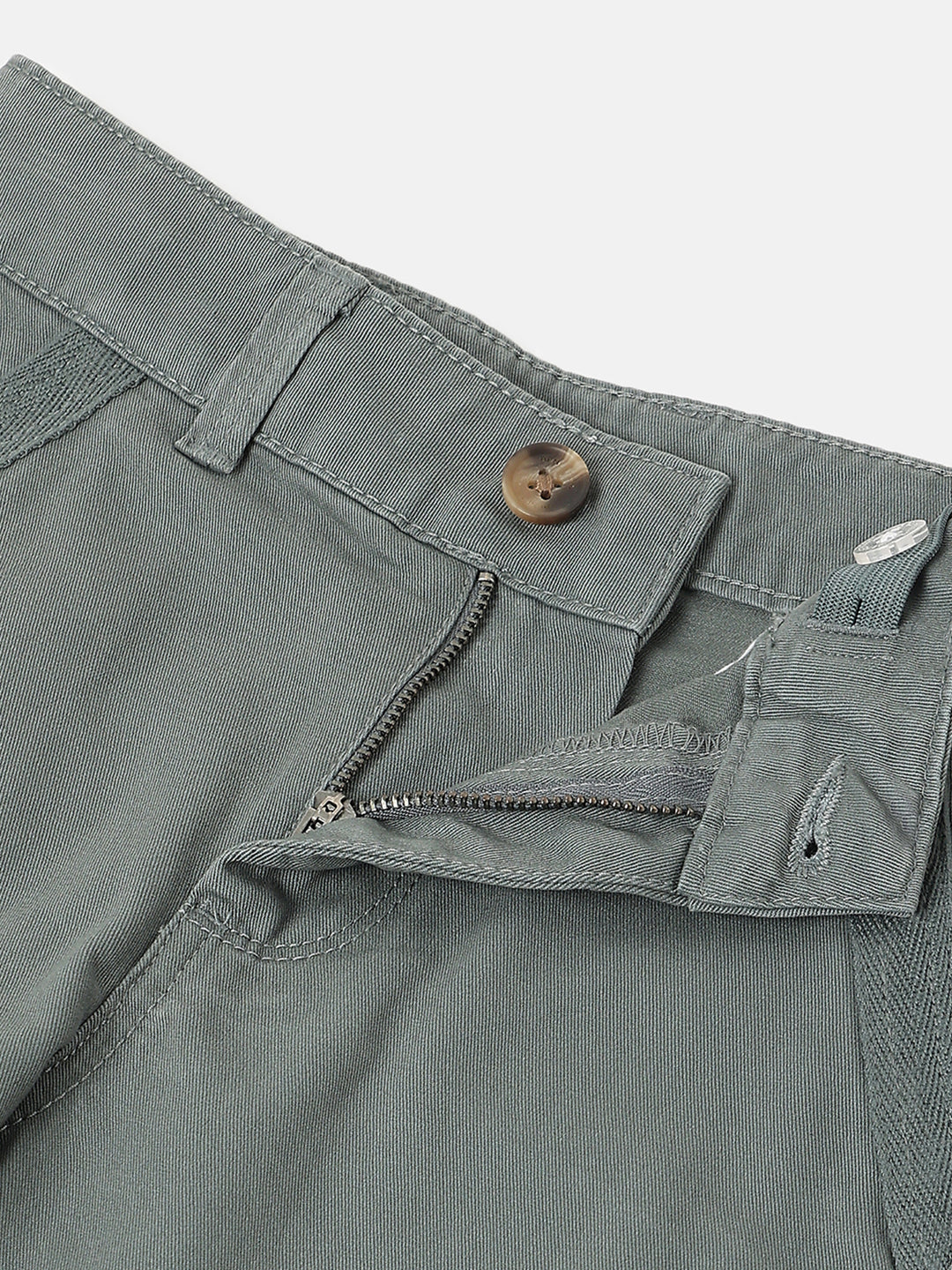 Boys Olive Cotton Straight Fit Cargo Pocket Twill Pants