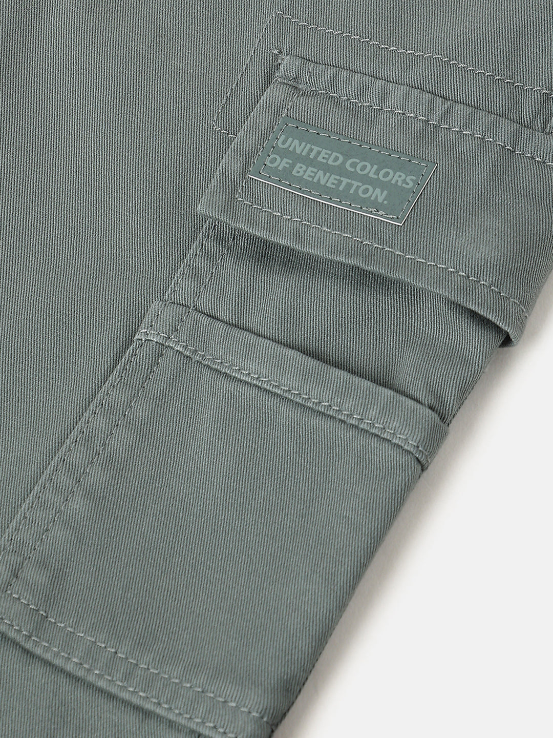 Boys Olive Cotton Straight Fit Cargo Pocket Twill Pants