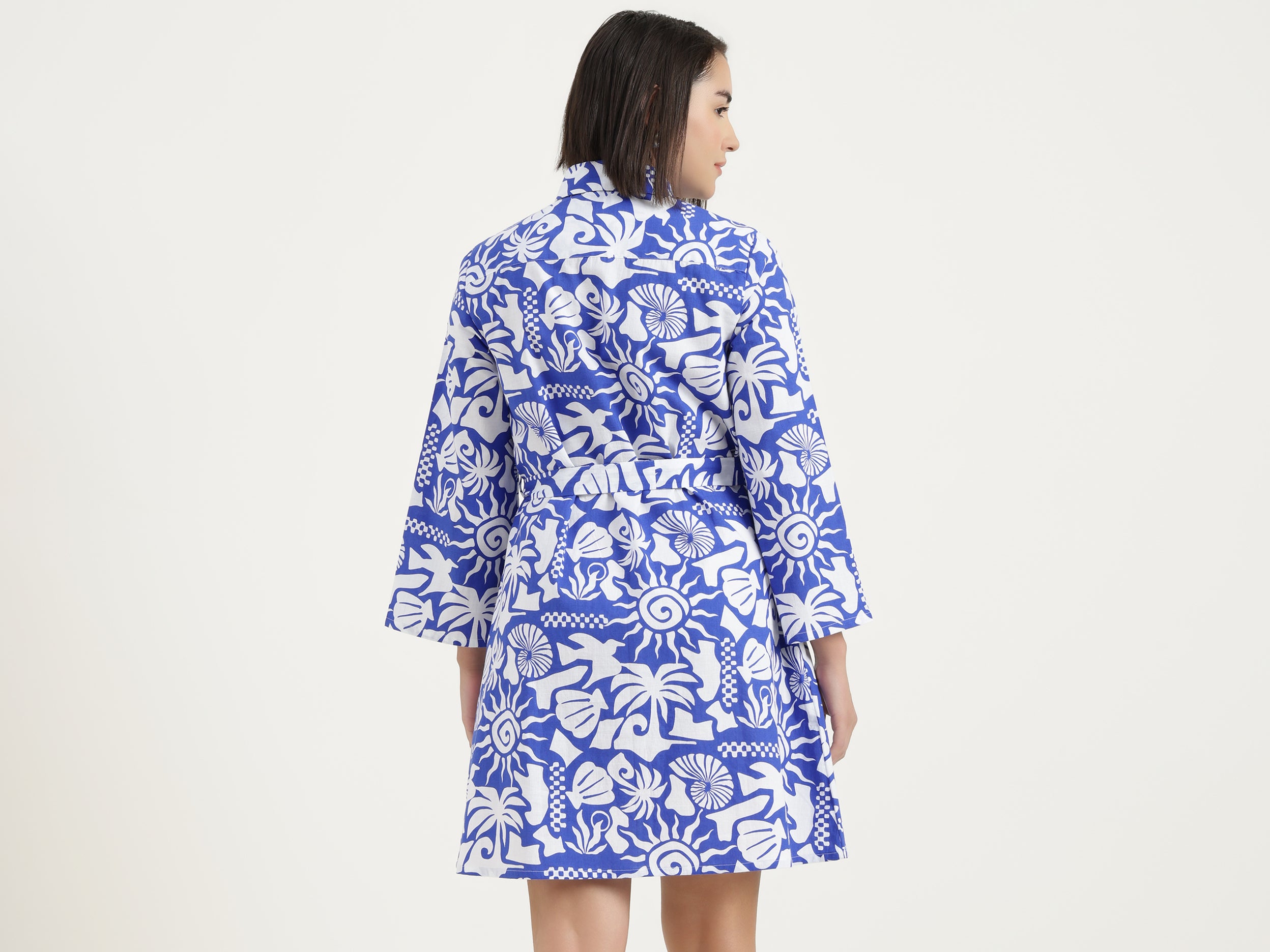 Girls Blue Multi Hand Draw Print Frill Top