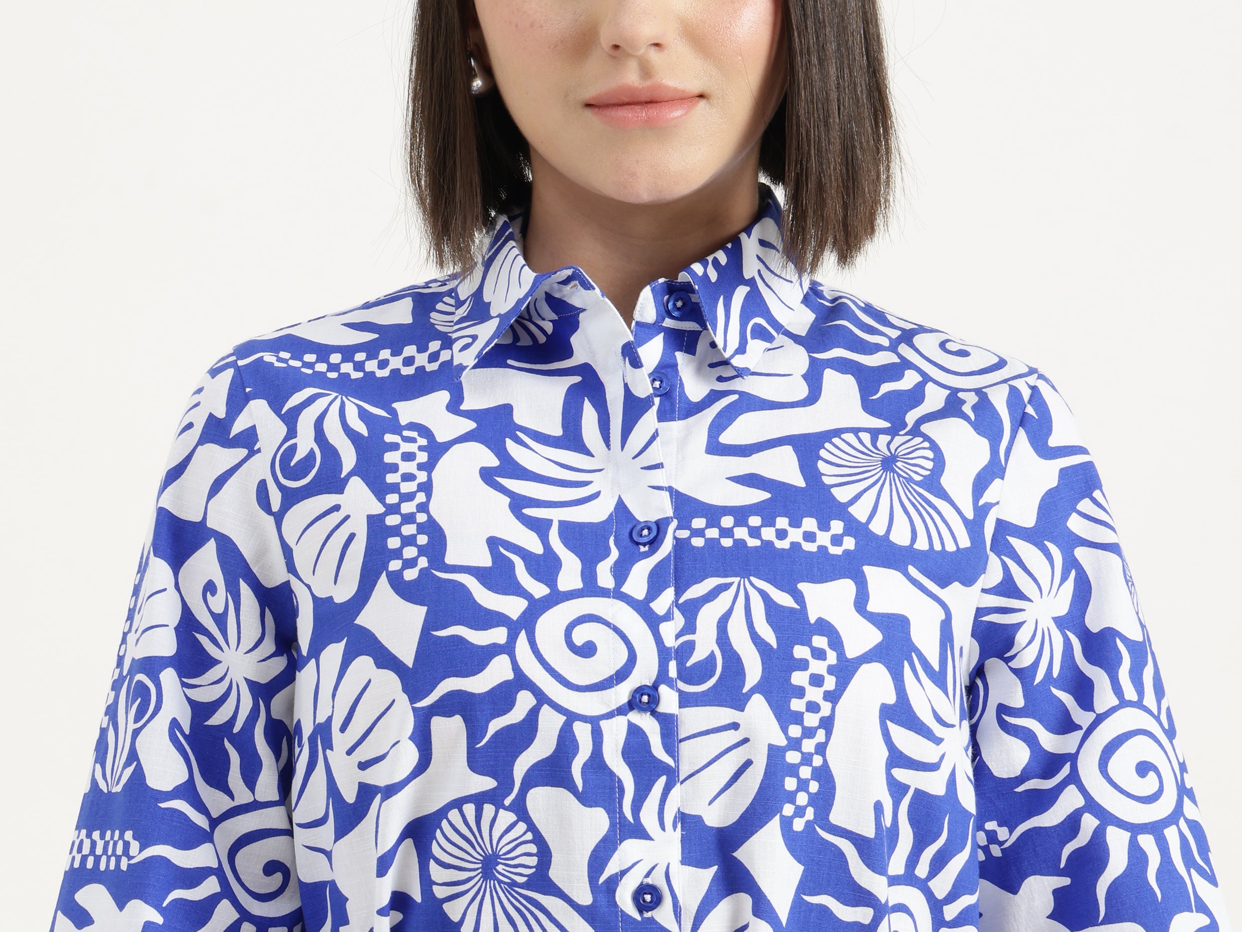 Girls Blue Multi Hand Draw Print Frill Top