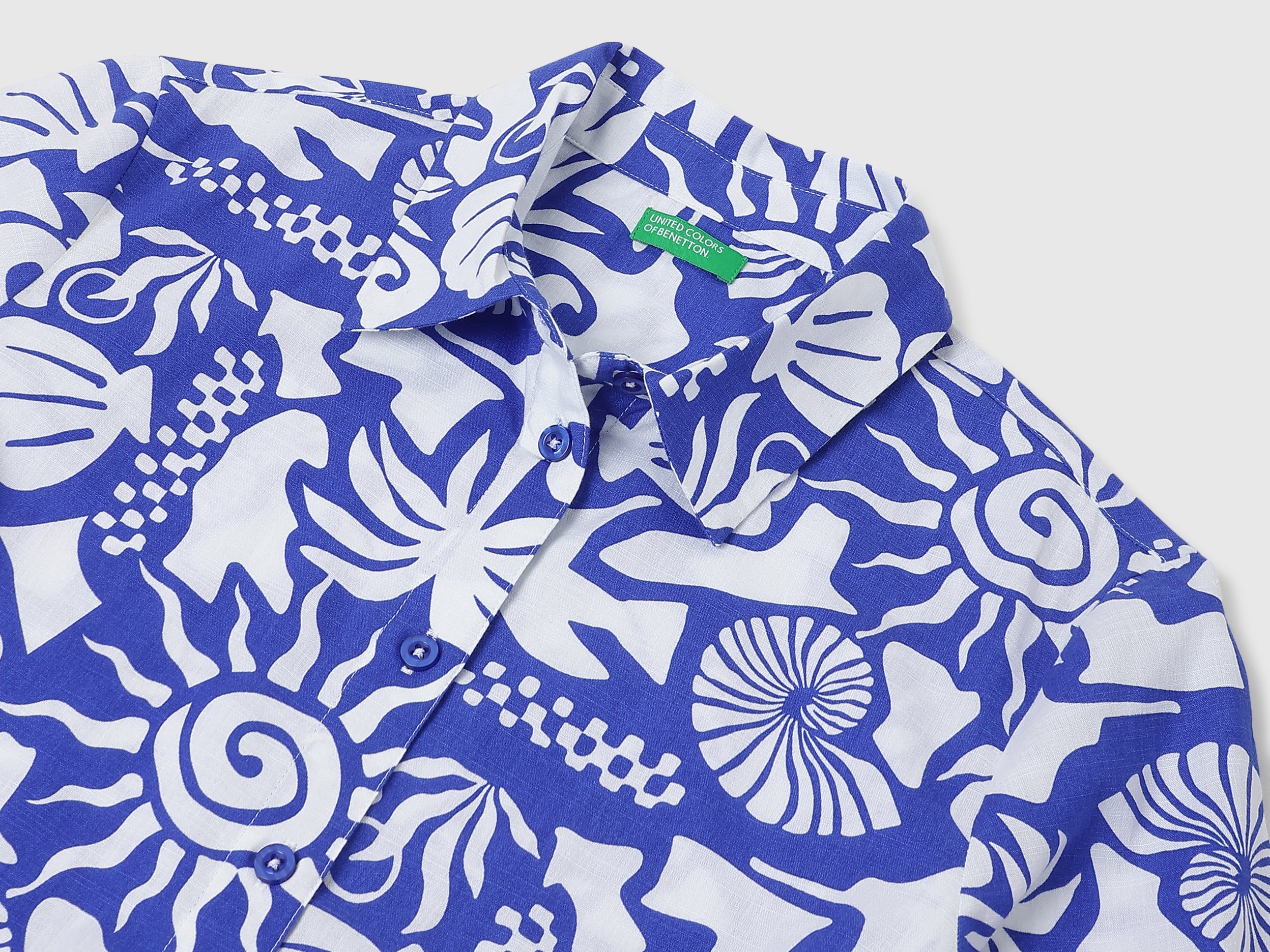 Girls Blue Multi Hand Draw Print Frill Top
