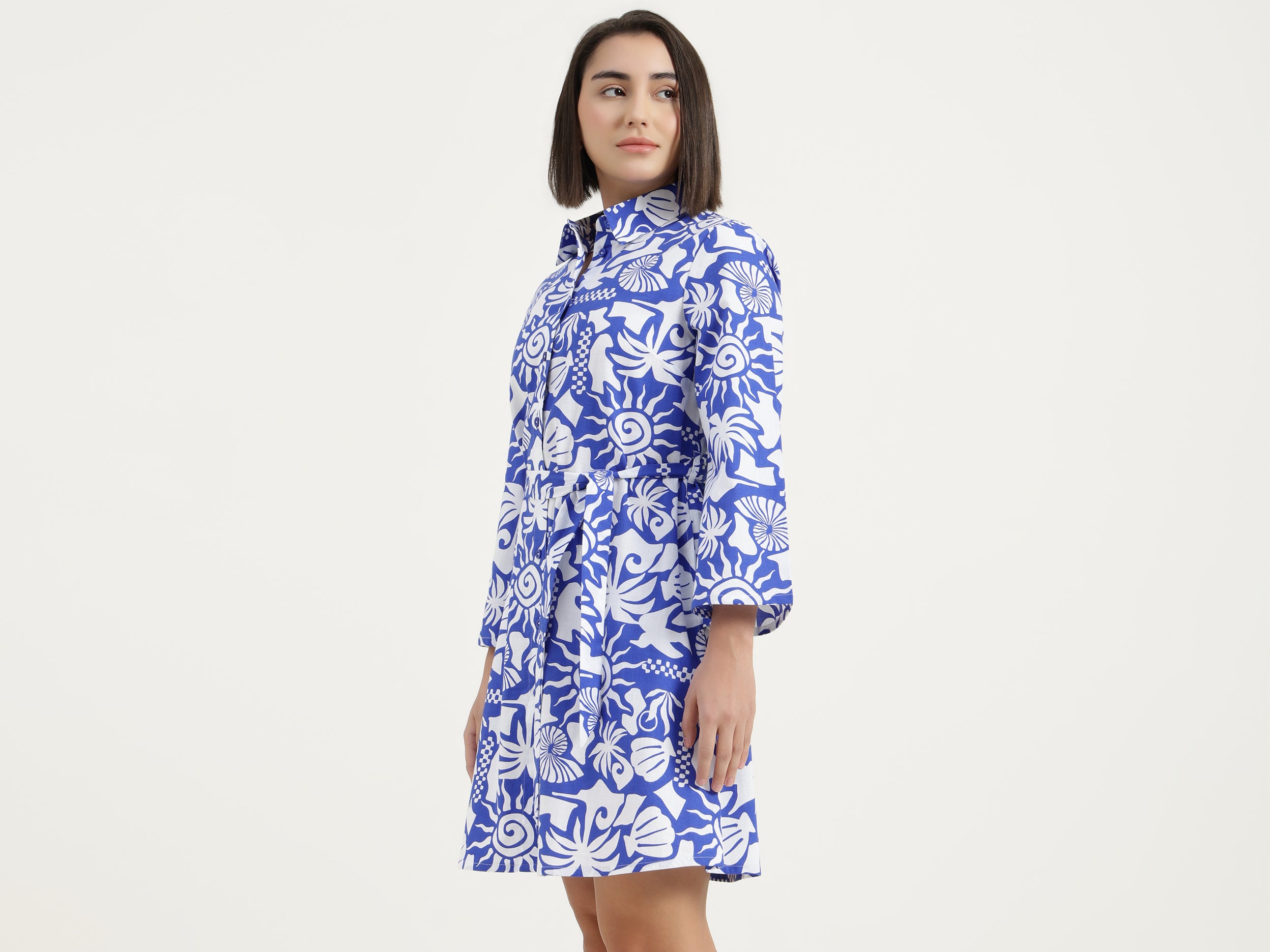 Girls Blue Multi Hand Draw Print Frill Top