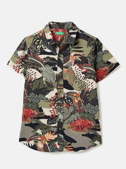 Boys Olive Jungle Print Viscose Regular Fit Casual Shirt