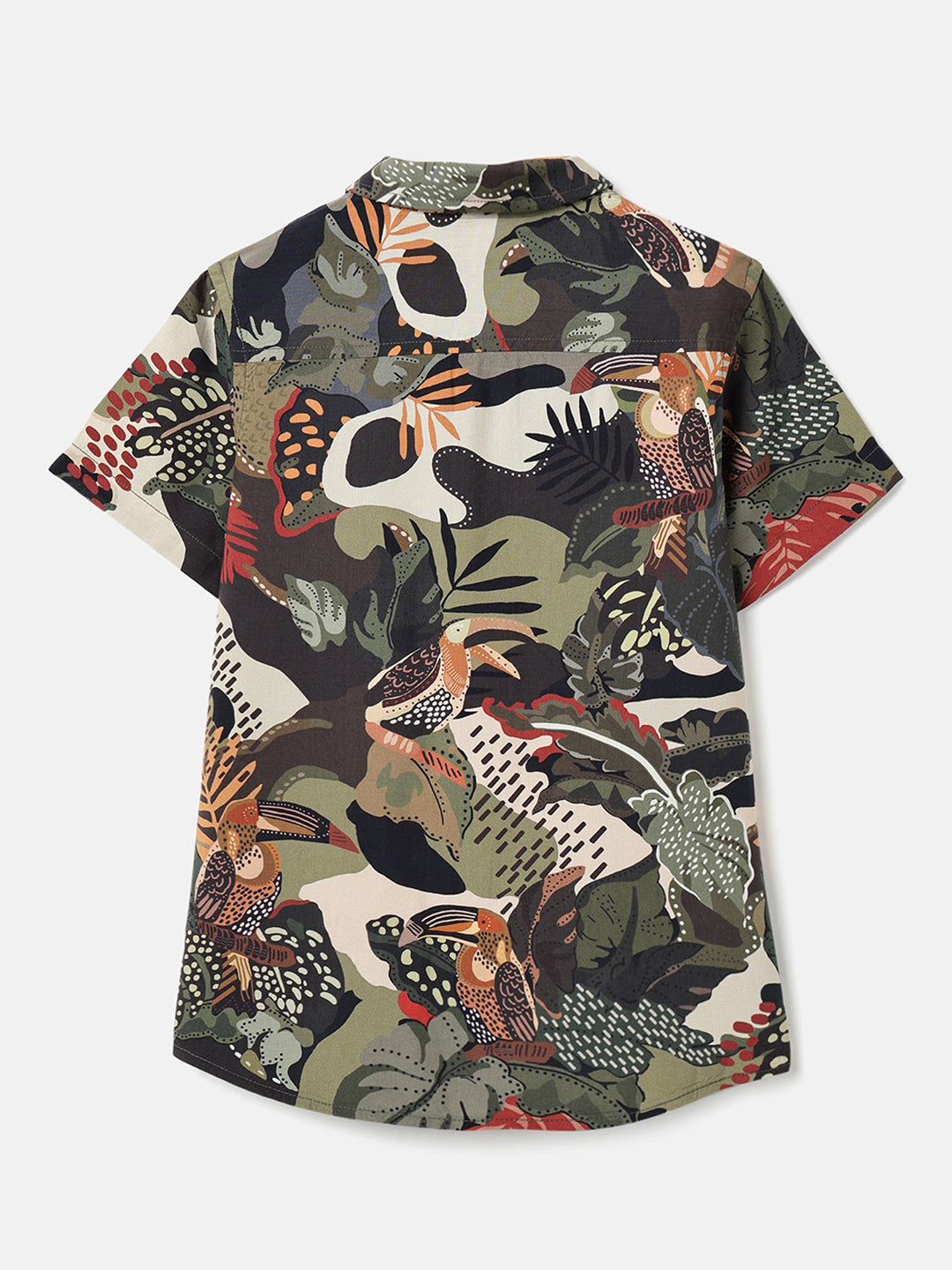Boys Olive Jungle Print Viscose Regular Fit Casual Shirt
