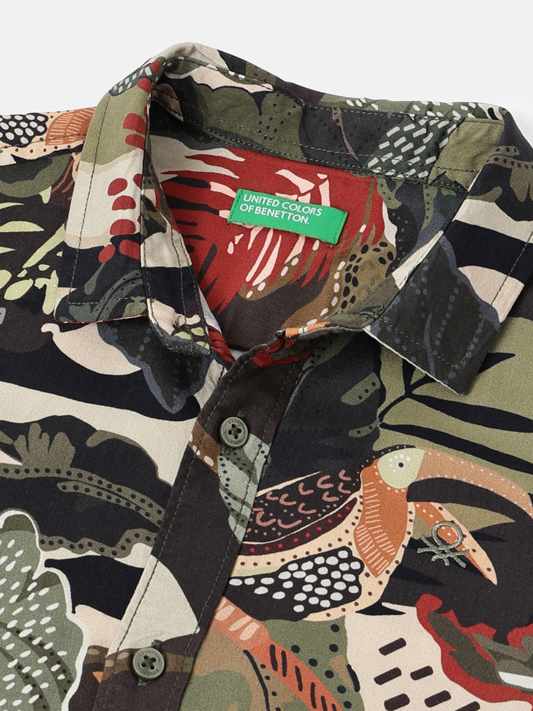 Boys Olive Jungle Print Viscose Regular Fit Casual Shirt