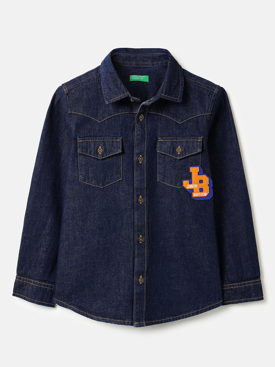 Boys Dark Wash Cotton Denim Shirt – Regular Fit