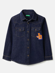 Boys Dark Wash Cotton Denim Shirt – Regular Fit