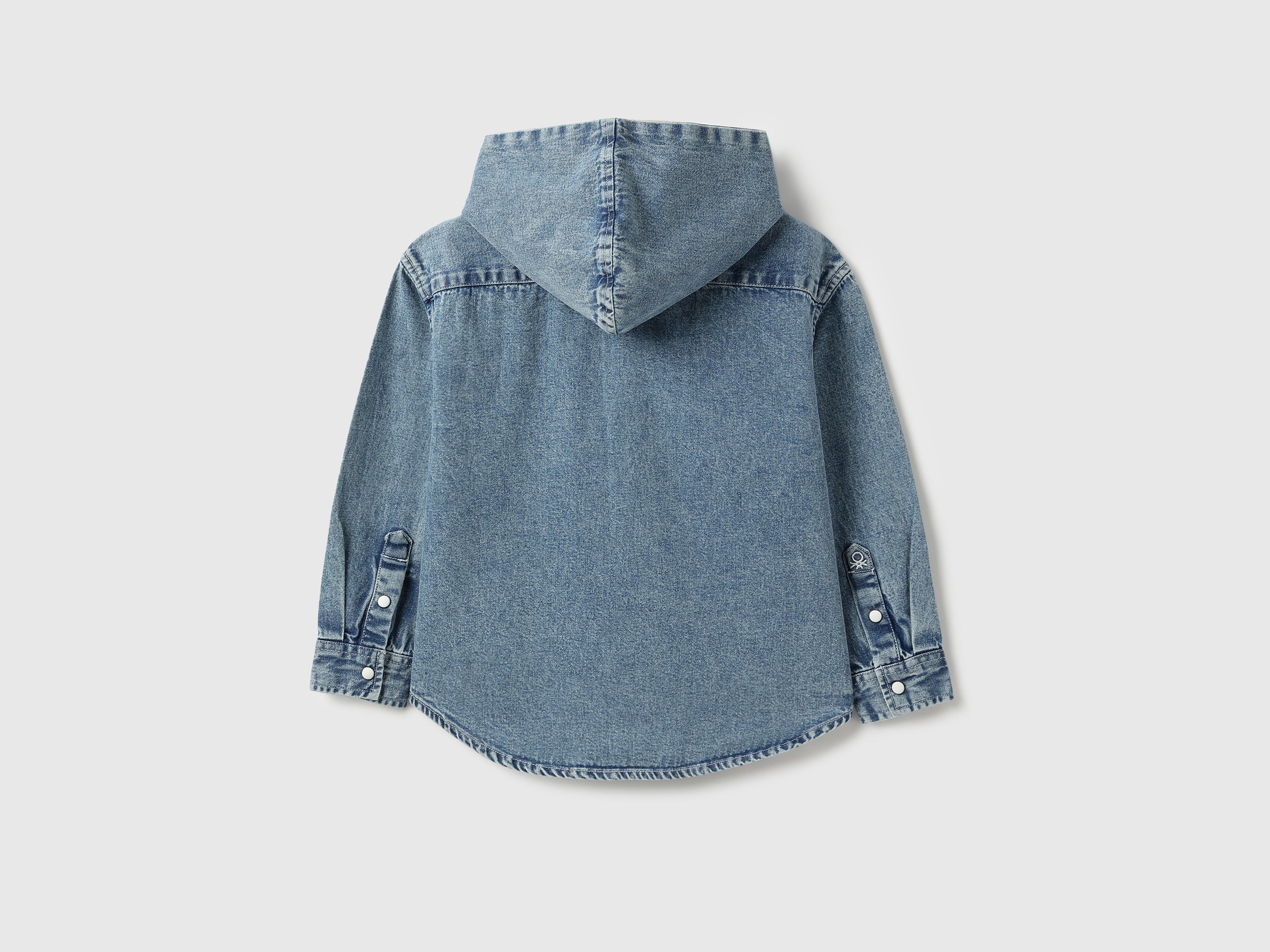Boys Light Wash Cotton Boxy Fit Hooded Denim Shirt
