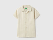 Boys Beige Cotton Linen Dobby Stripe Casual Shirt