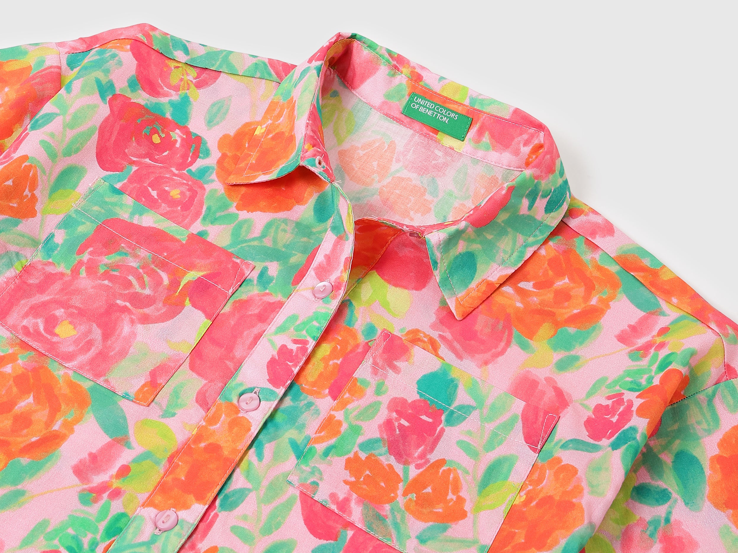 Girls Pure Cotton Floral Print Boxy Fit Shirt
