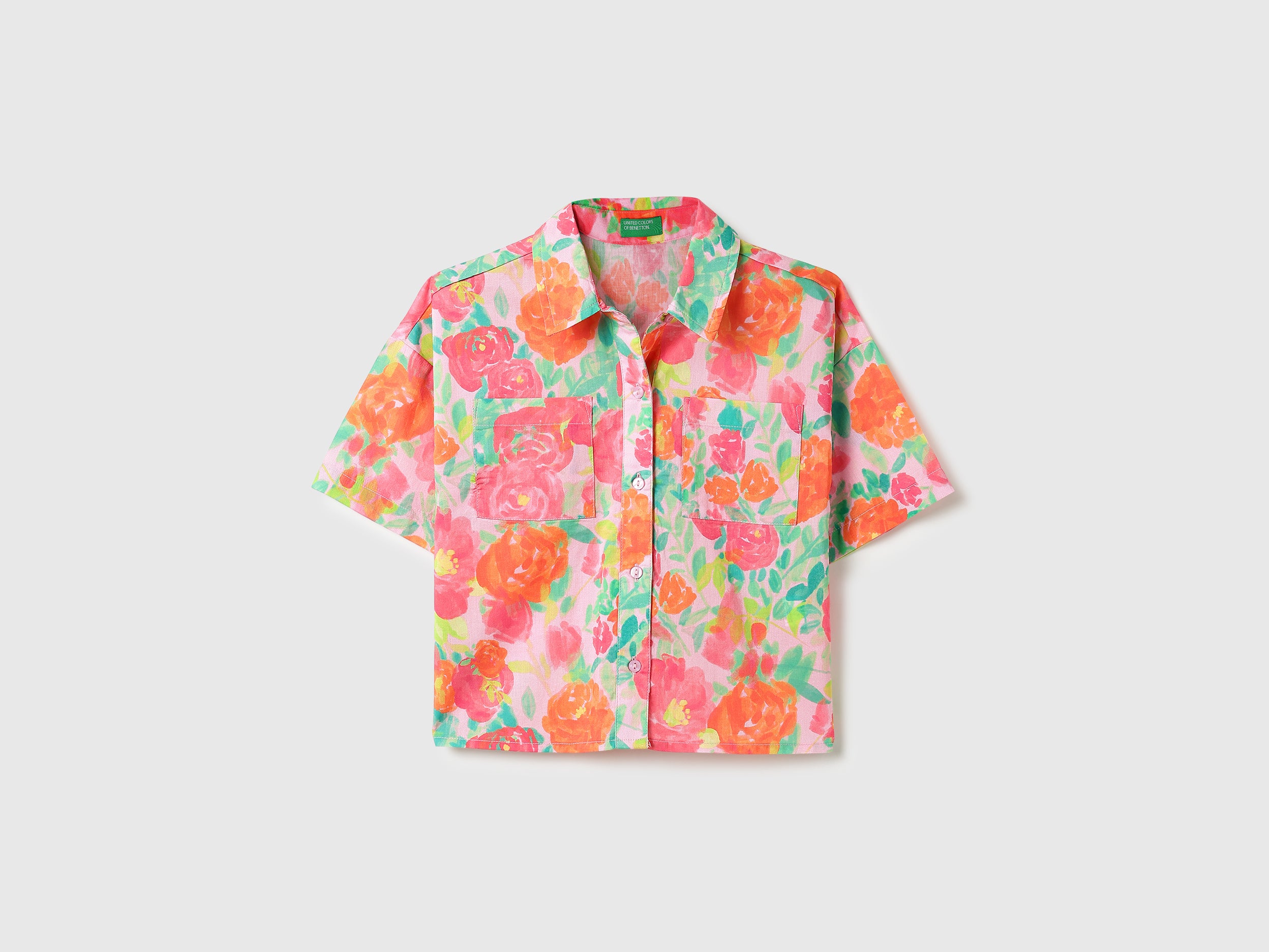 Girls Pure Cotton Floral Print Boxy Fit Shirt