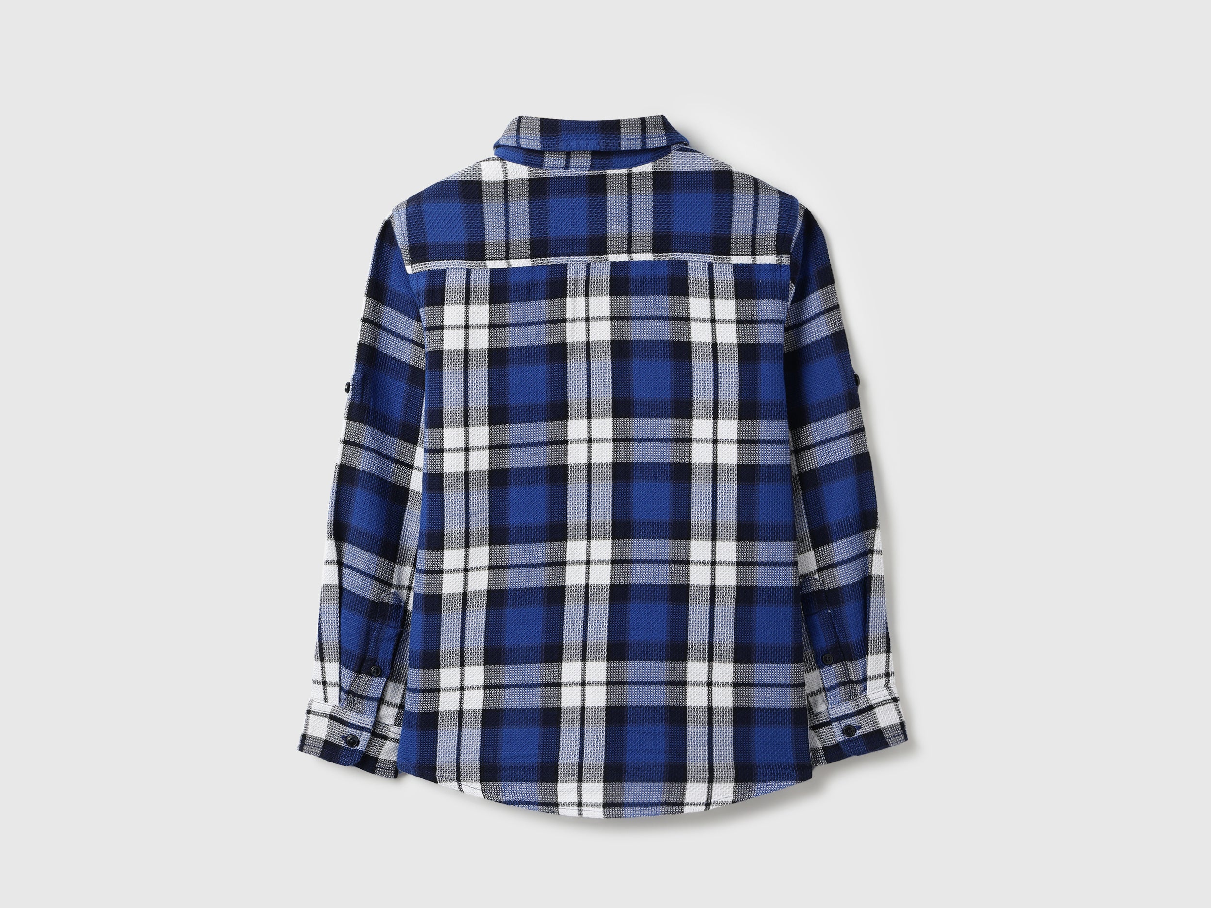 Boys Cotton Blend Textured Check Long Sleeve Shirt