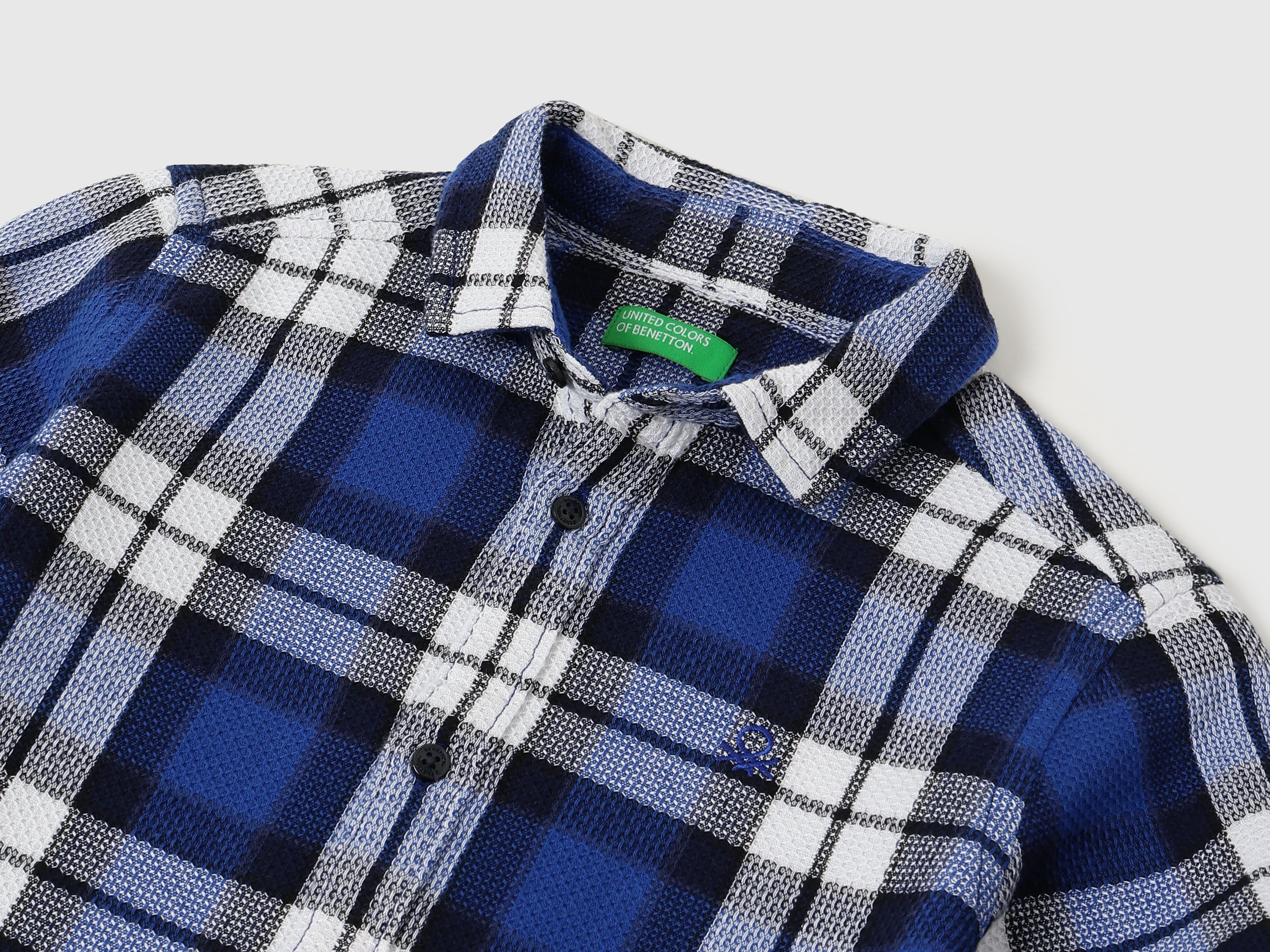 Boys Cotton Blend Textured Check Long Sleeve Shirt