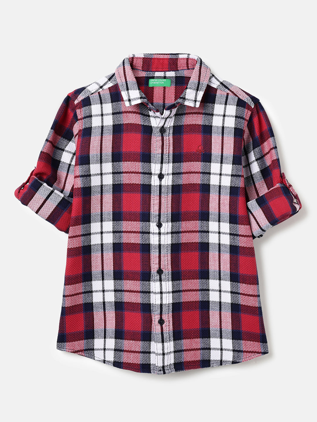 Boys Cotton Blend Textured Check Long Sleeve Shirt