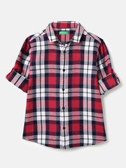 Boys Cotton Blend Textured Check Long Sleeve Shirt