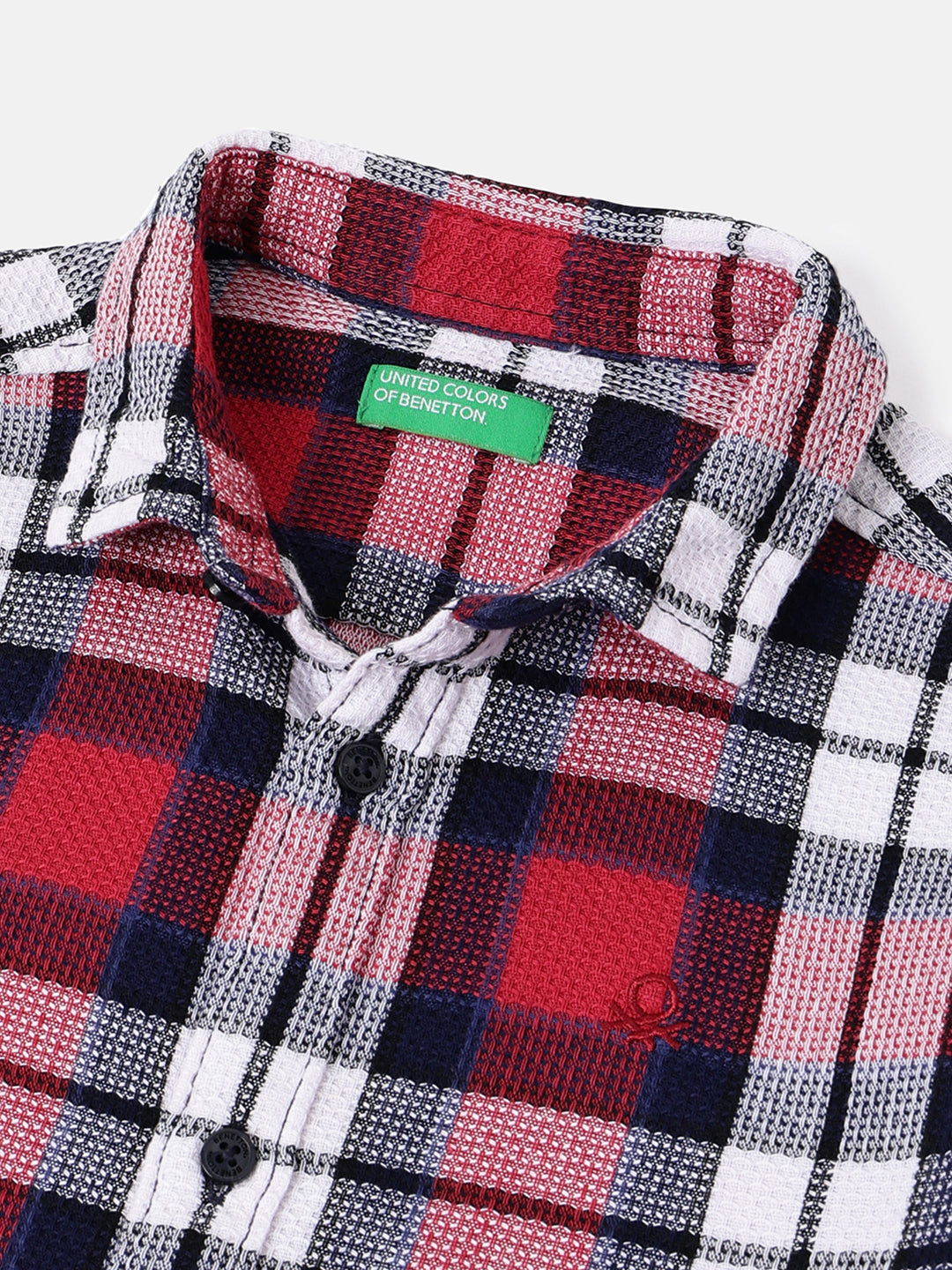 Boys Cotton Blend Textured Check Long Sleeve Shirt