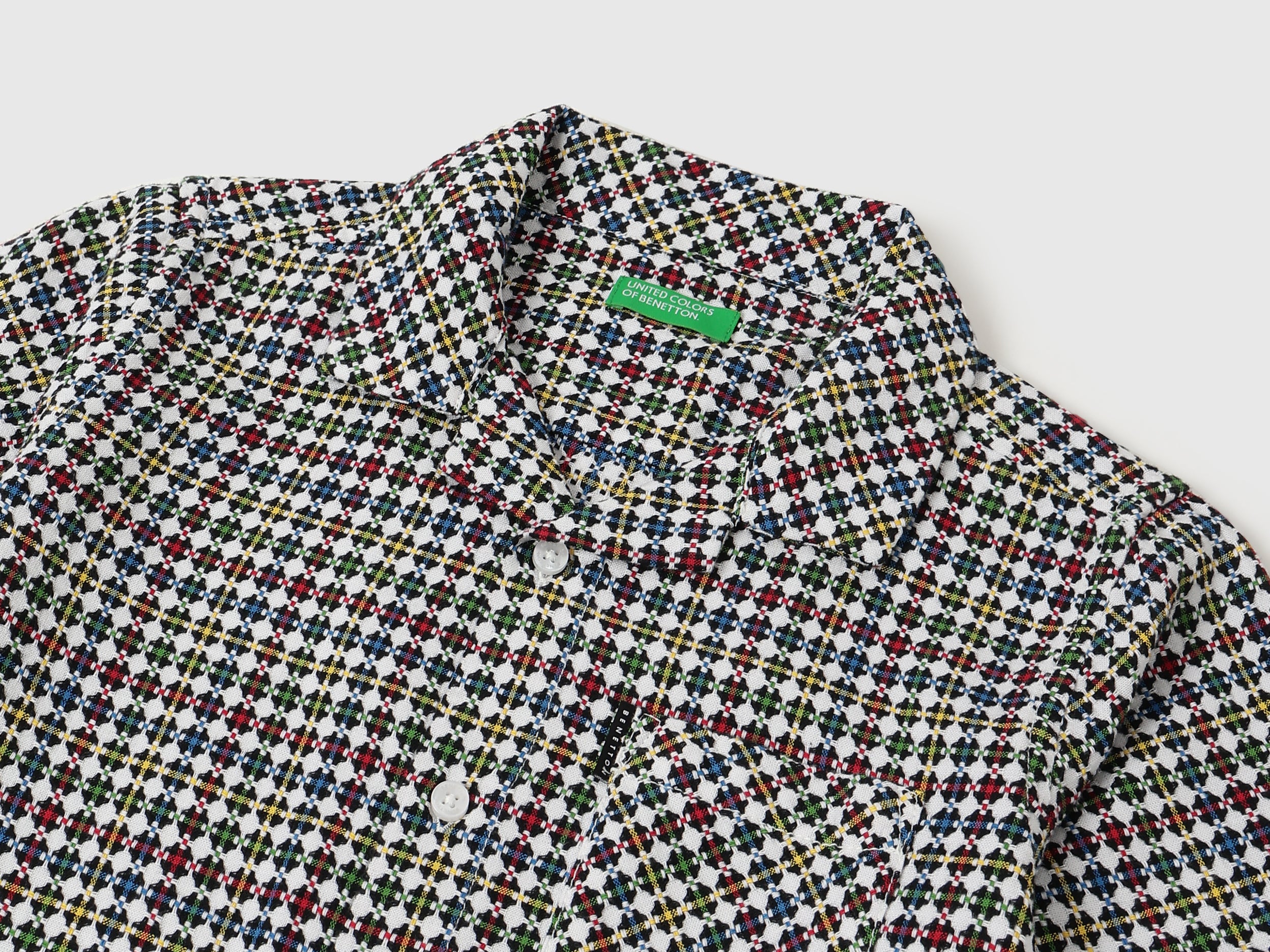 Boys Cotton Jacquard Check Resort Collar Shirt