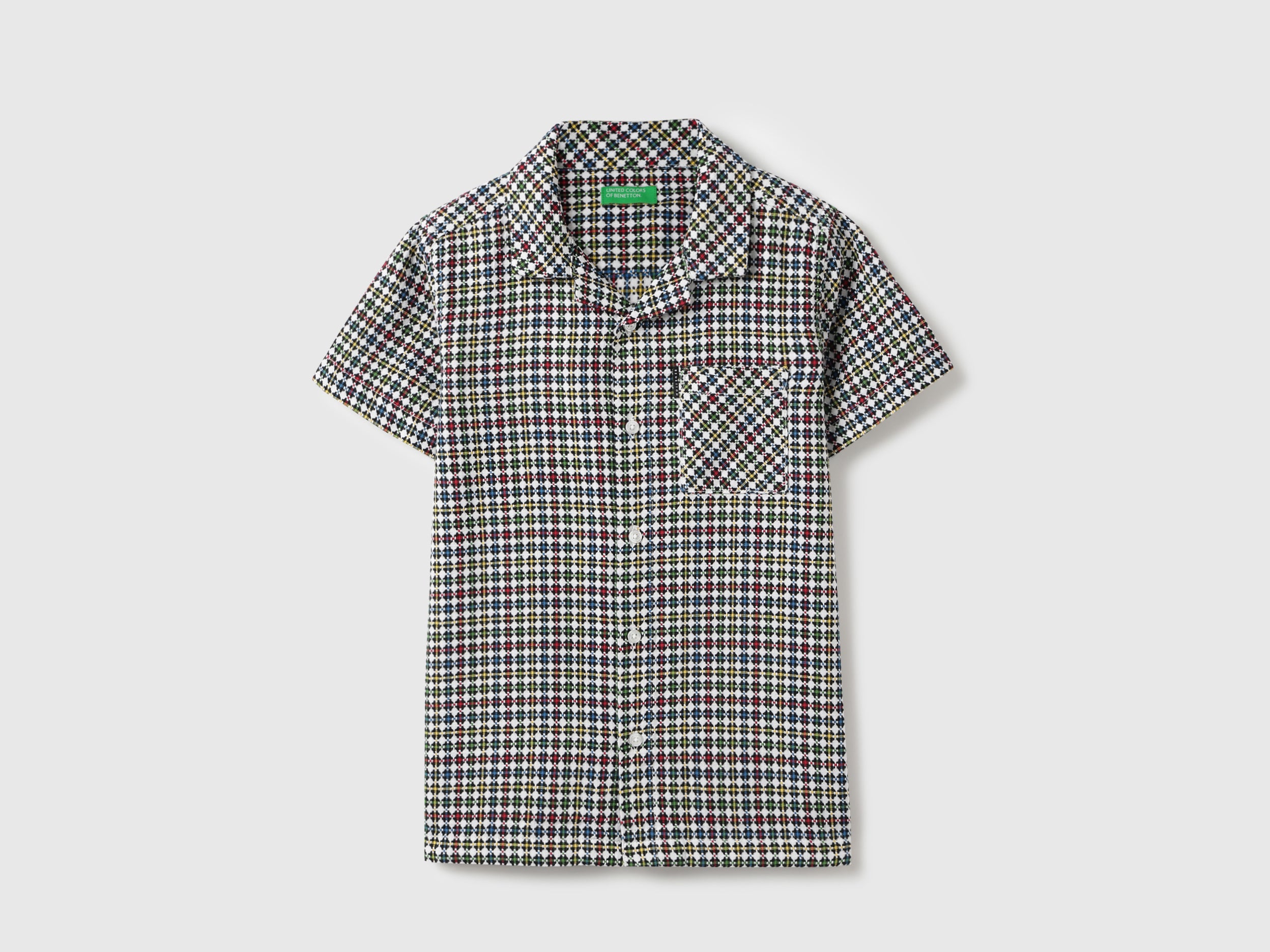 Boys Cotton Jacquard Check Resort Collar Shirt