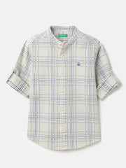 Boys Off White Check Cotton Shirt with Embroidery