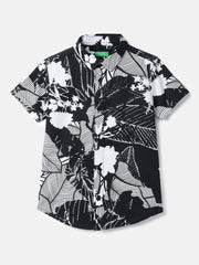 Boys Cotton Floral Dobby Texture Shirt