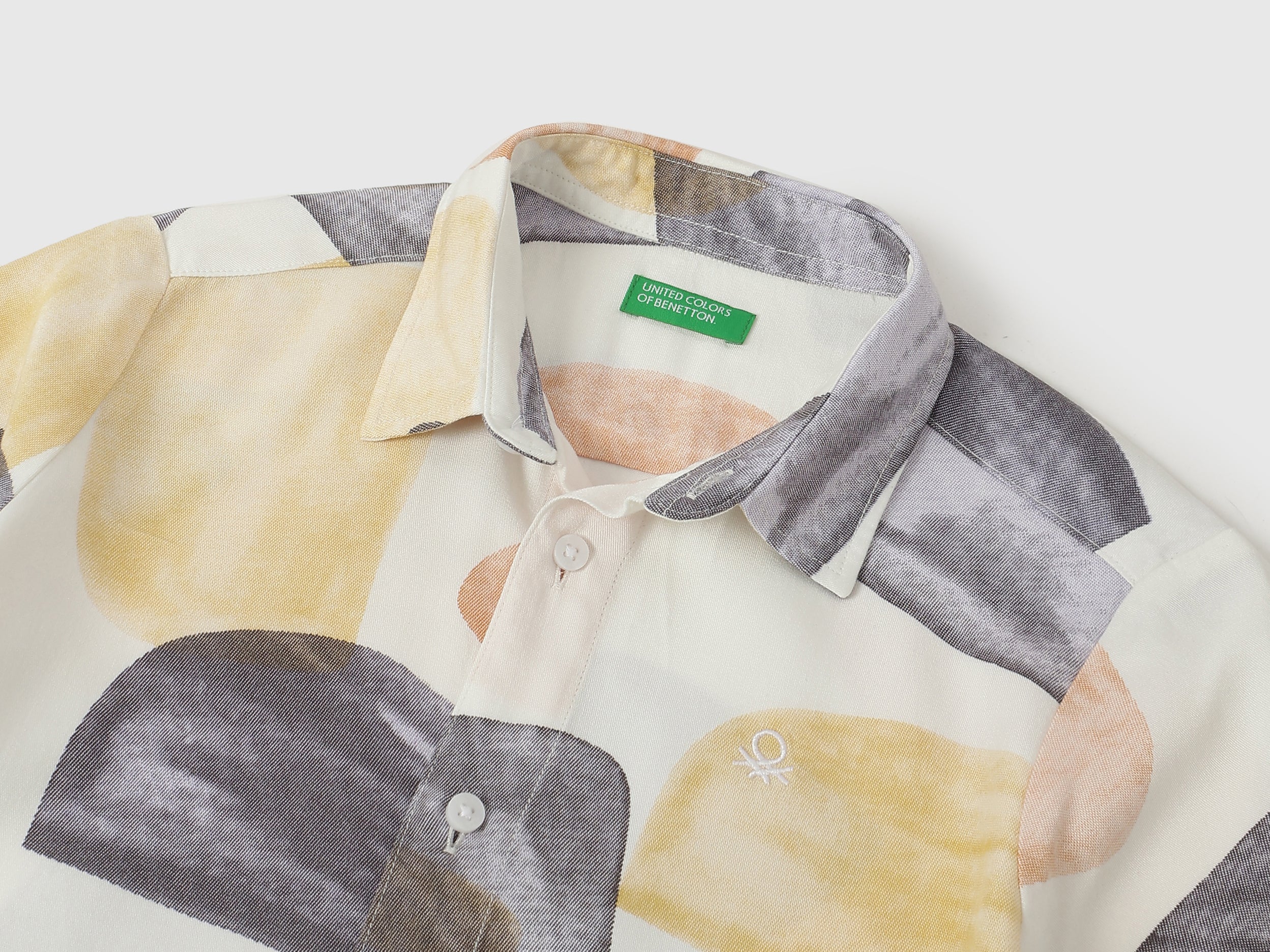 Boys Ecru Black Abstract Print Viscose Shirt