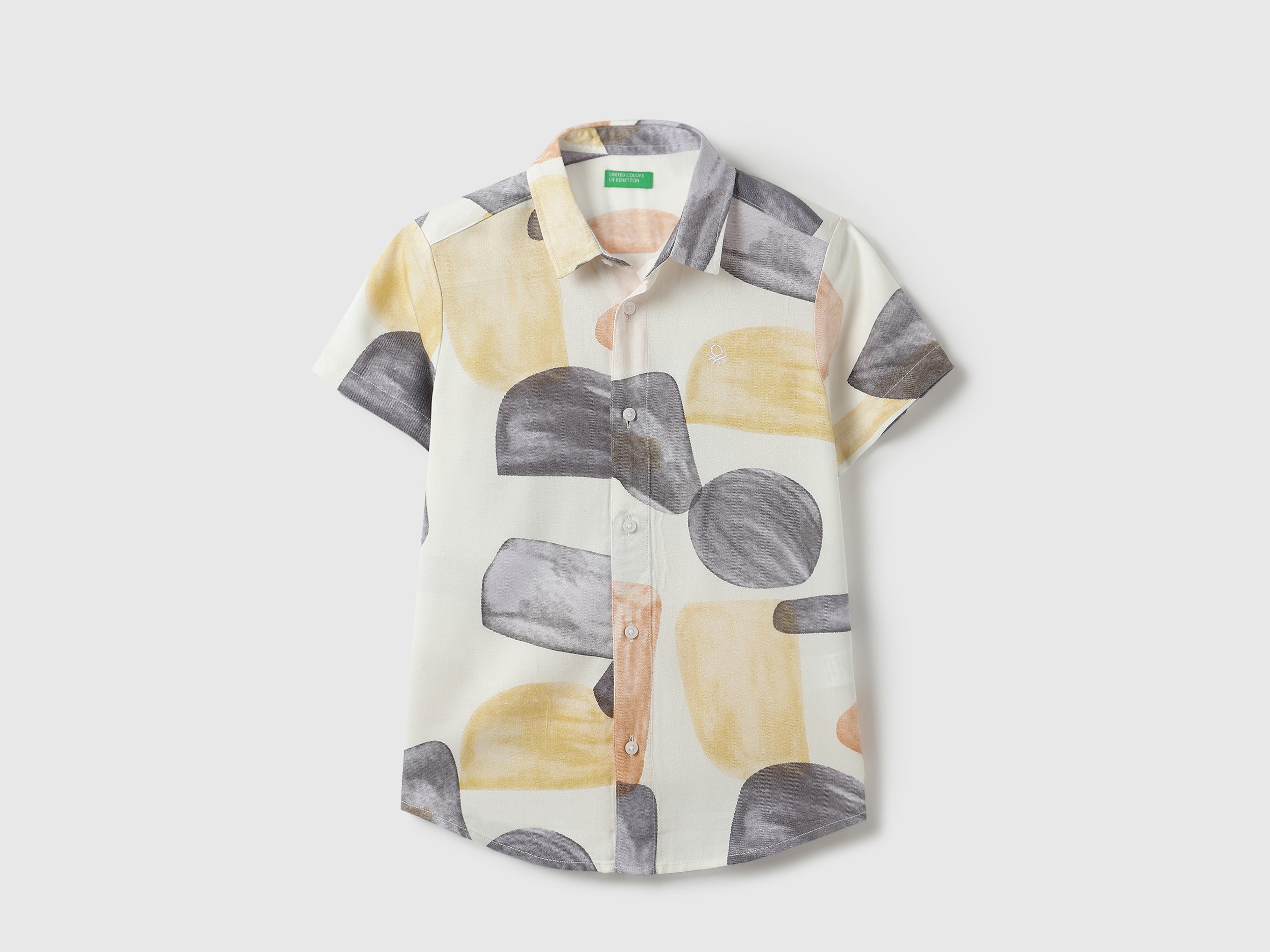 Boys Ecru Black Abstract Print Viscose Shirt