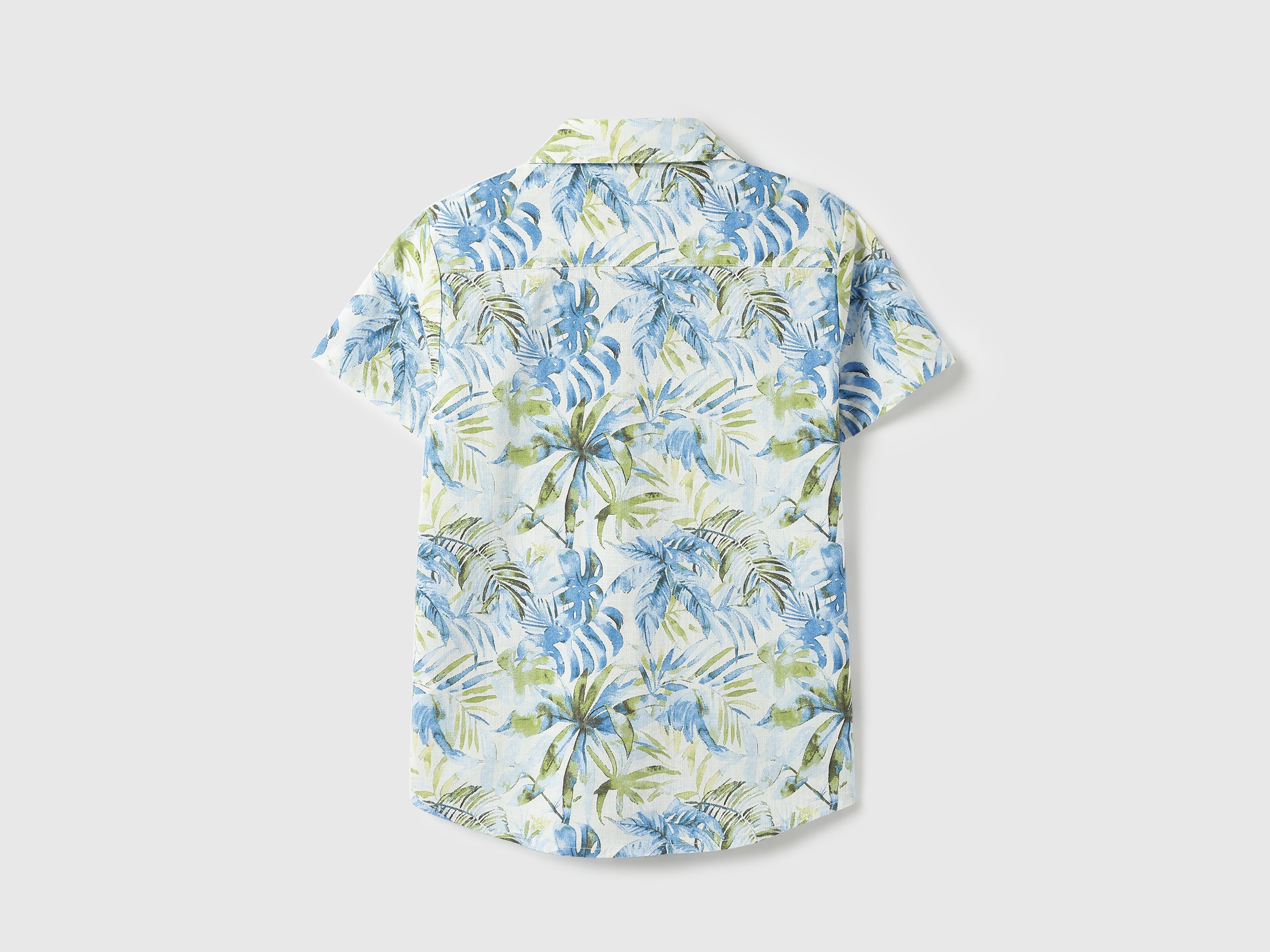 Boys Cotton Palm Print Resort Collar Casual Shirt