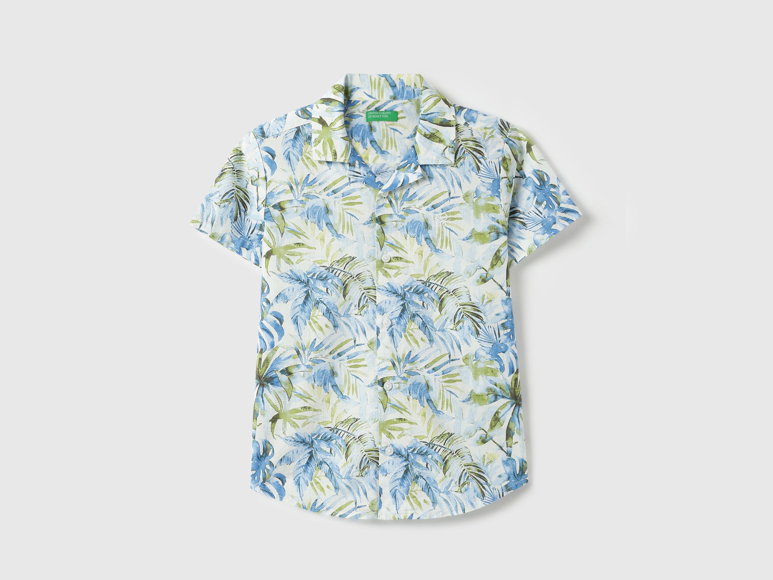 Boys Cotton Palm Print Resort Collar Casual Shirt