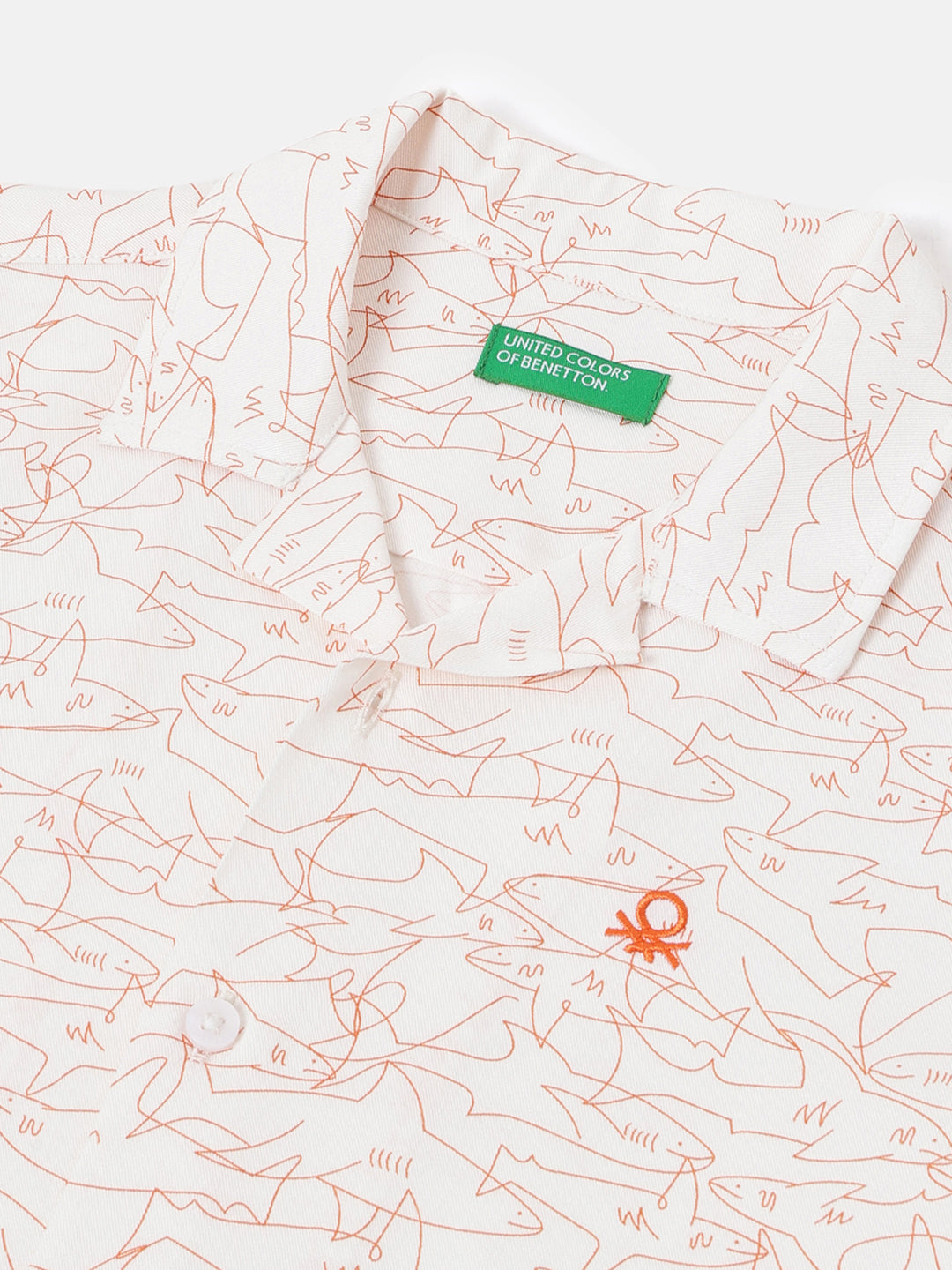 Boys Orange Shark Print Viscose Shirt – Resort Collar