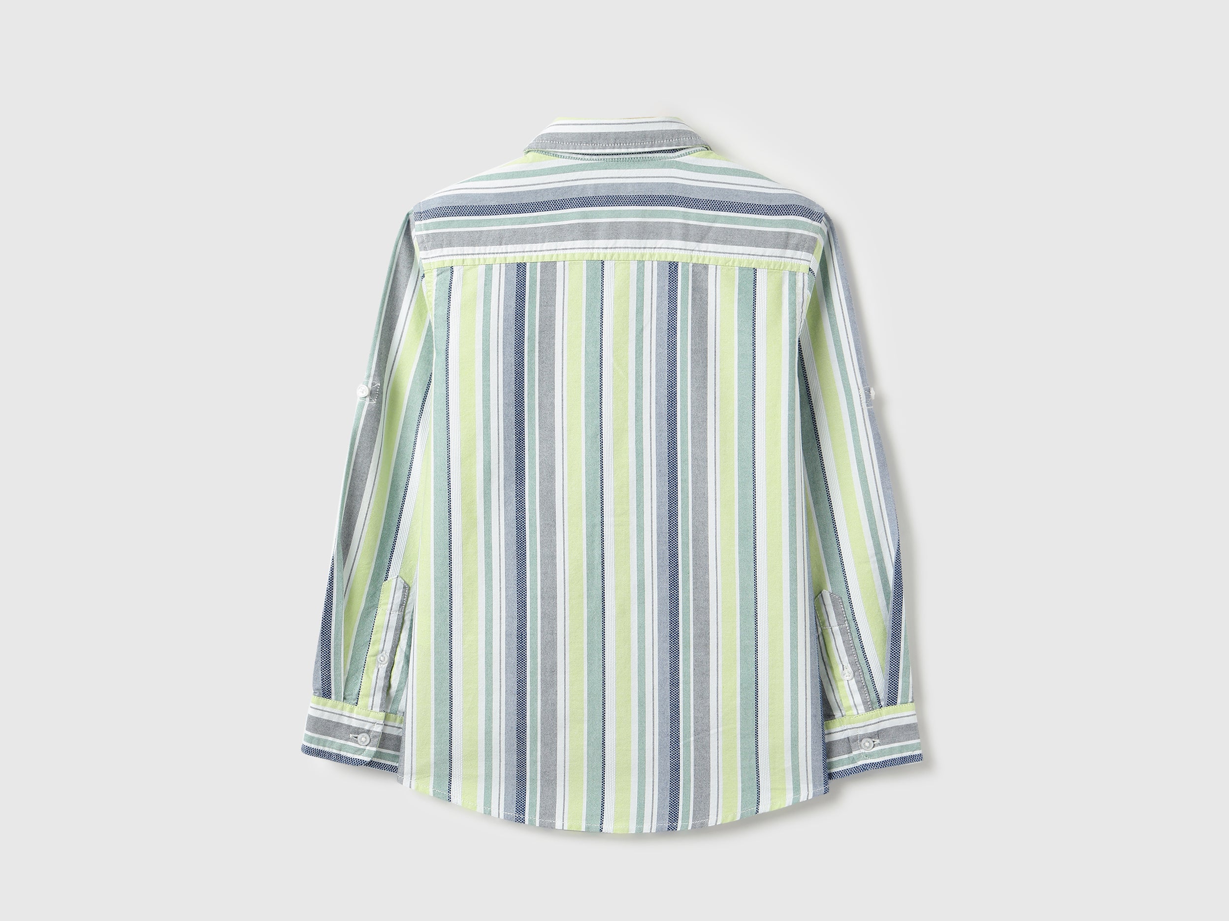 Boys Green Dual Tone Stripe Cotton Regular Fit Shirt