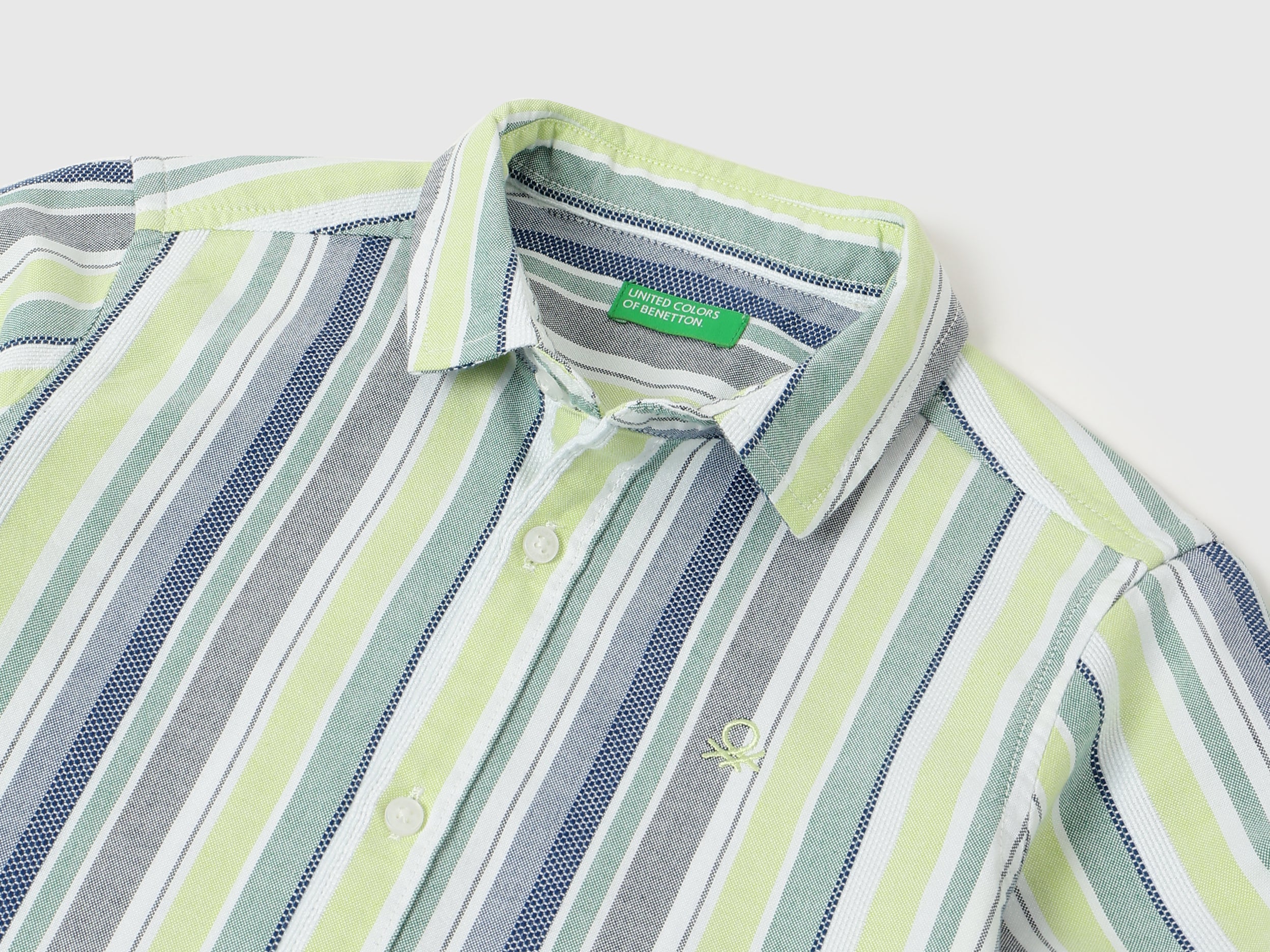 Boys Green Dual Tone Stripe Cotton Regular Fit Shirt