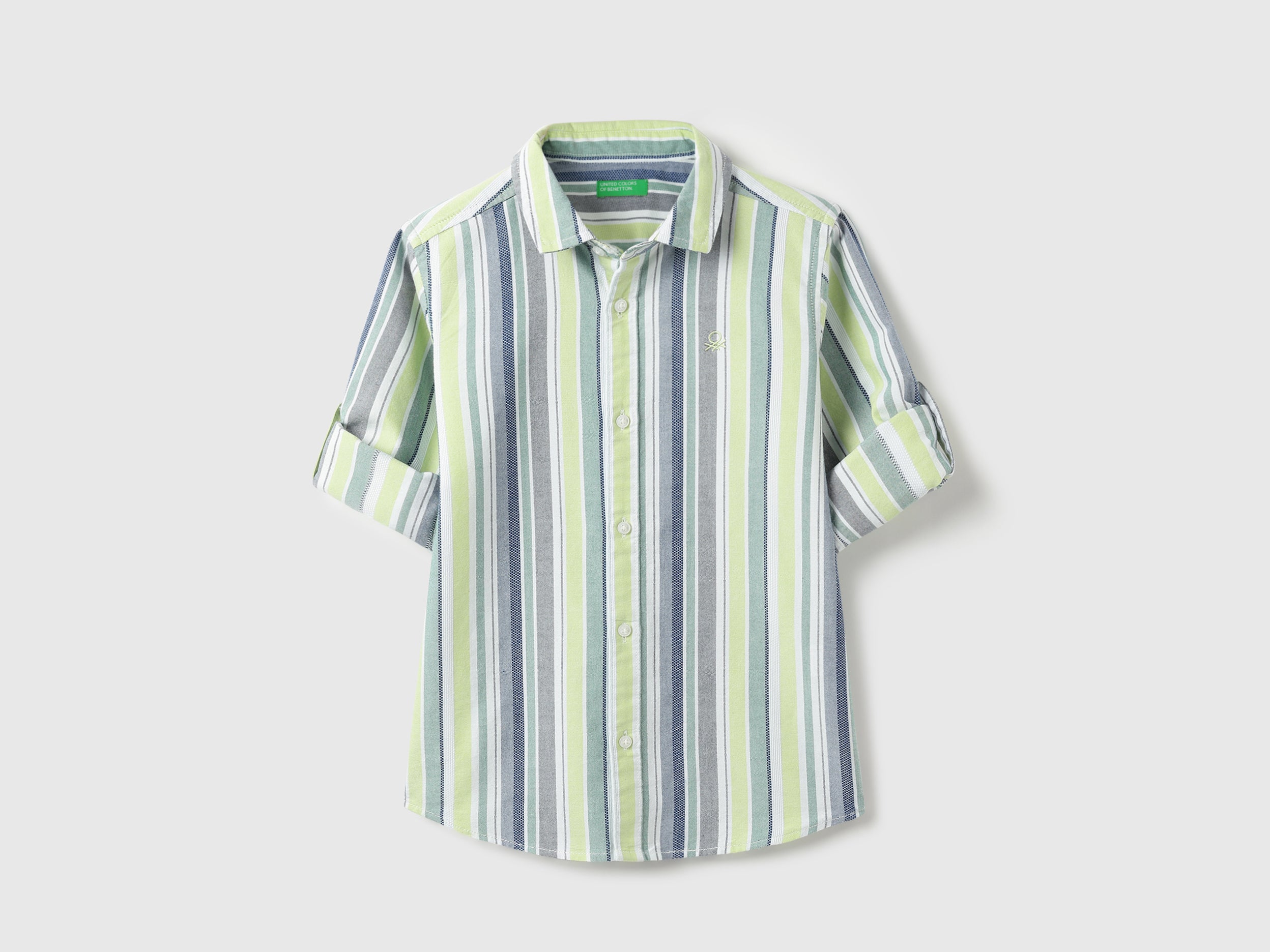 Boys Green Dual Tone Stripe Cotton Regular Fit Shirt